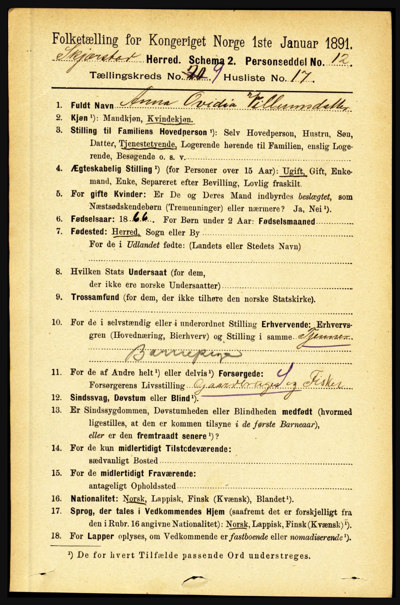 RA, 1891 census for 1842 Skjerstad, 1891, p. 3415