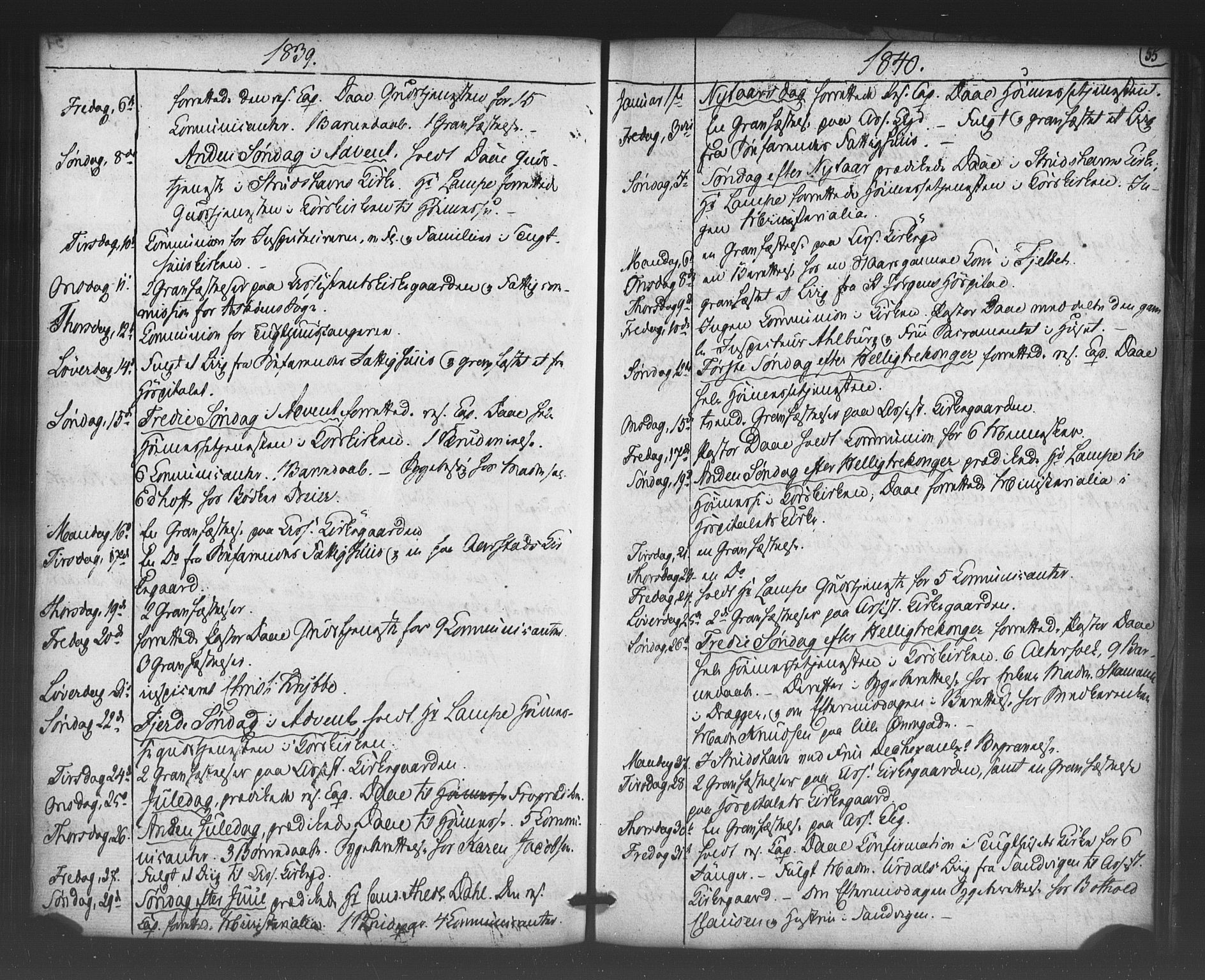 Korskirken sokneprestembete, SAB/A-76101/H/Haa/L0066: Curate's parish register no. A 1, 1826-1843, p. 55