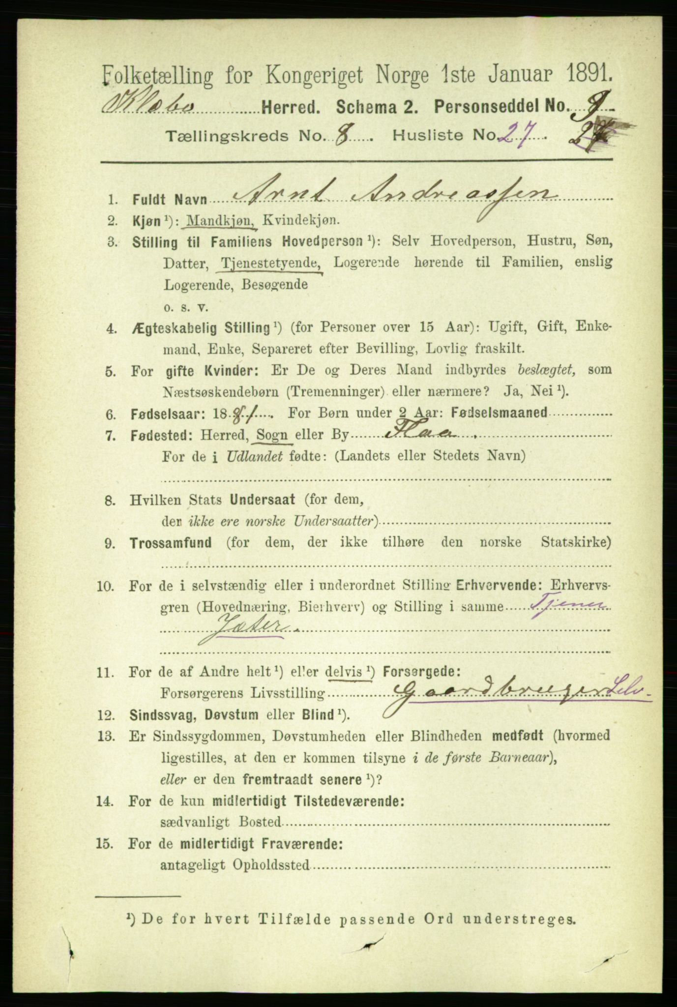 RA, 1891 census for 1662 Klæbu, 1891, p. 1709