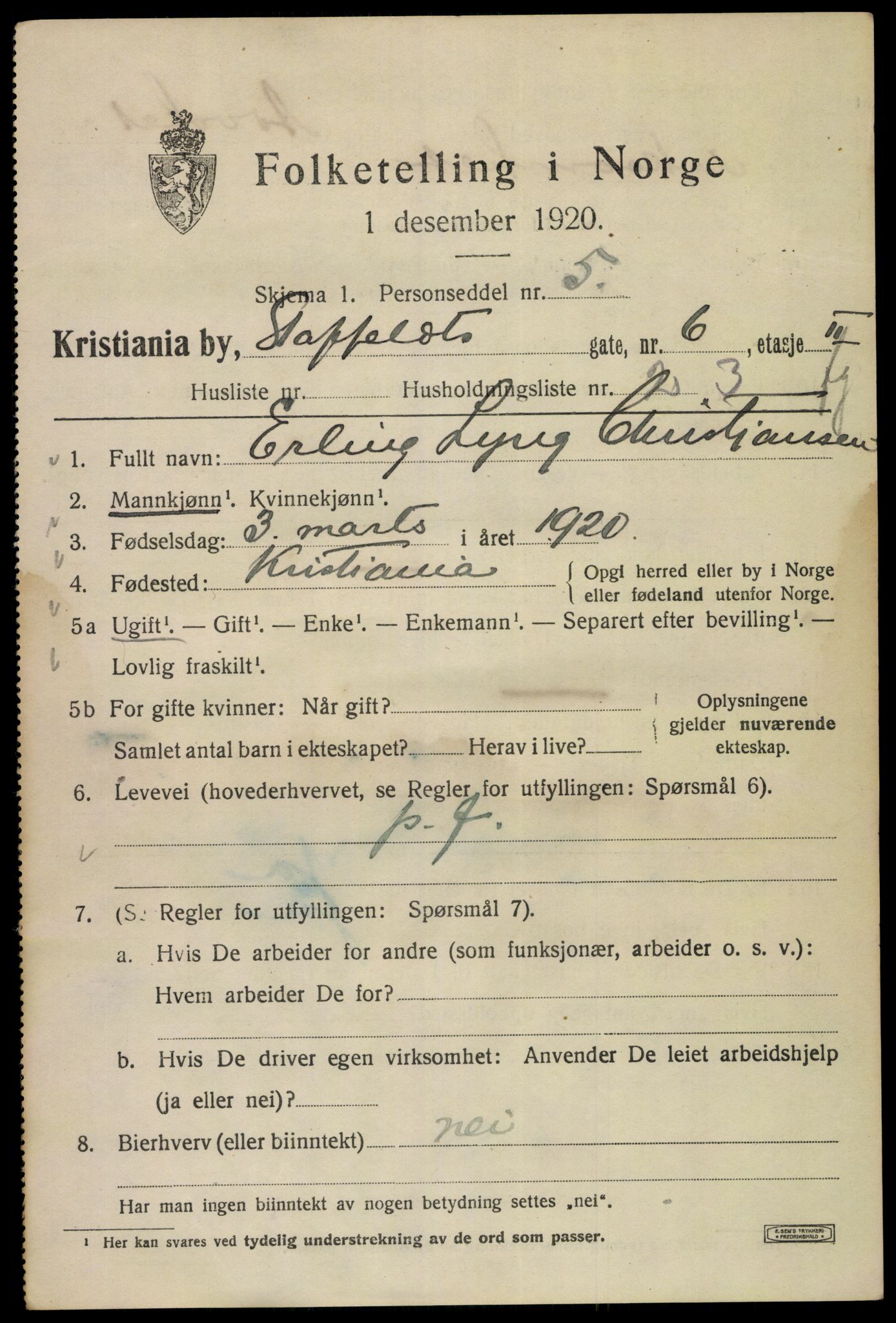 SAO, 1920 census for Kristiania, 1920, p. 536181