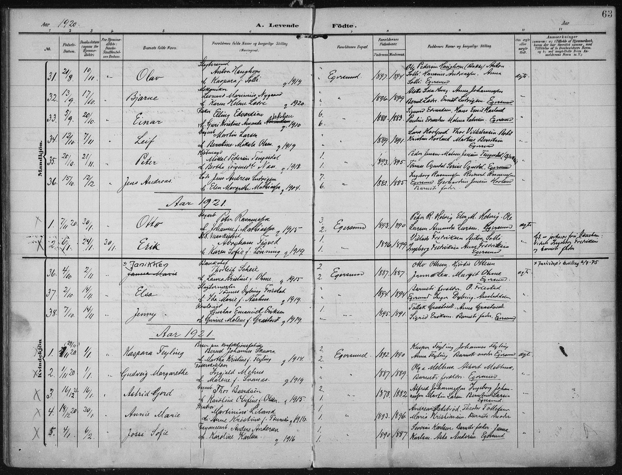 Eigersund sokneprestkontor, SAST/A-101807/S08/L0022: Parish register (official) no. A 21, 1905-1928, p. 63