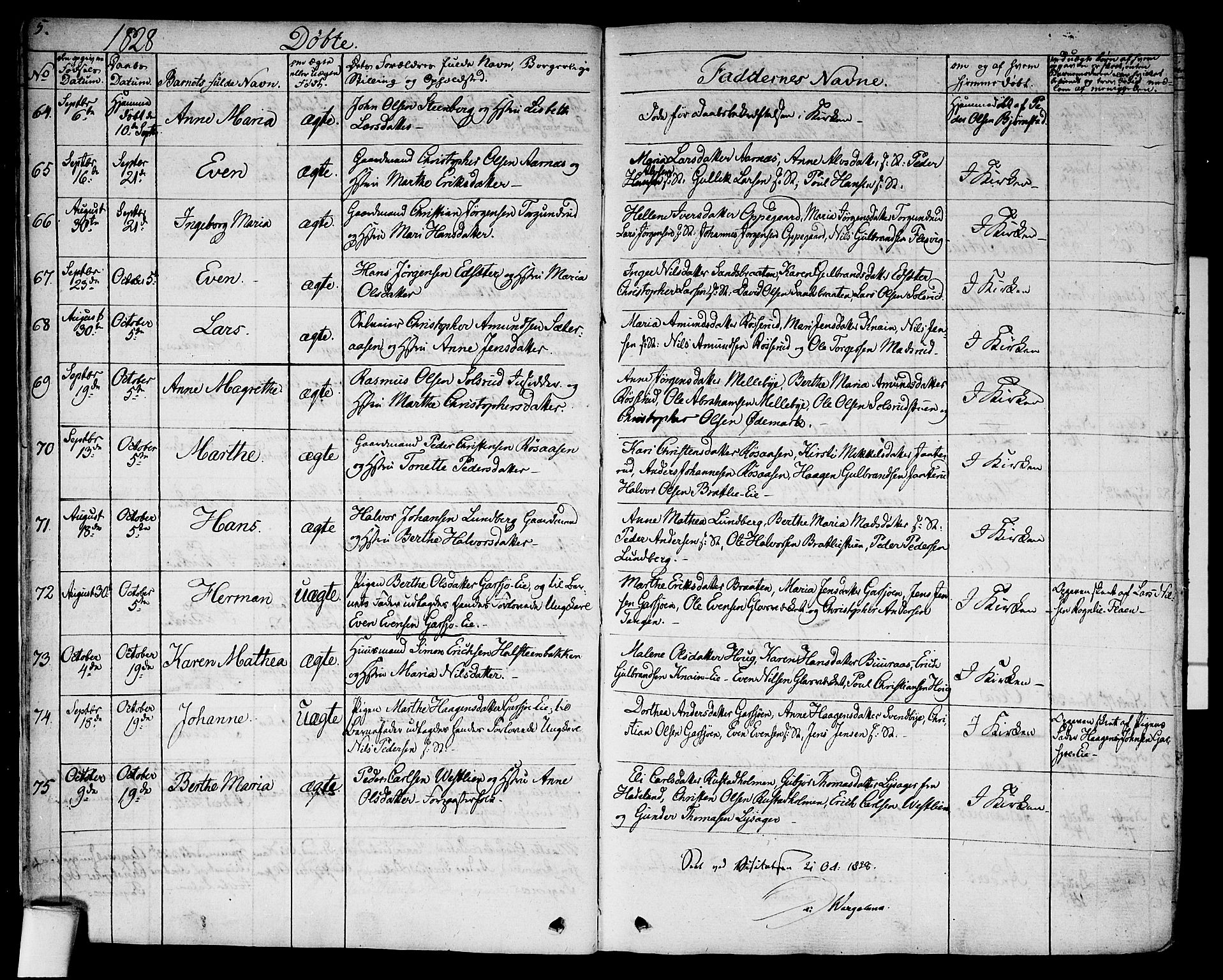 Hurdal prestekontor Kirkebøker, AV/SAO-A-10889/F/Fa/L0004: Parish register (official) no. I 4, 1828-1845, p. 5