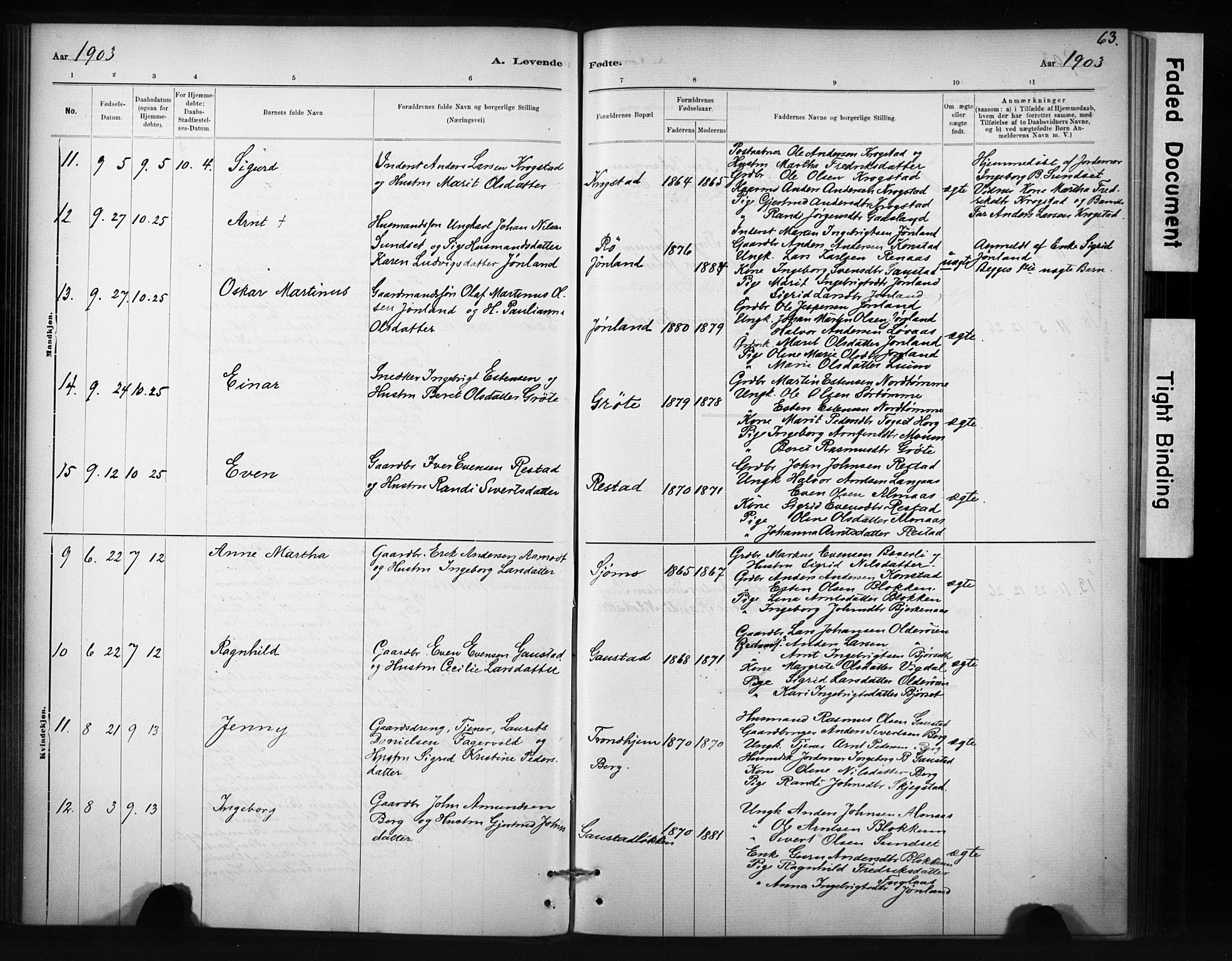 Ministerialprotokoller, klokkerbøker og fødselsregistre - Sør-Trøndelag, AV/SAT-A-1456/694/L1127: Parish register (official) no. 694A01, 1887-1905, p. 63