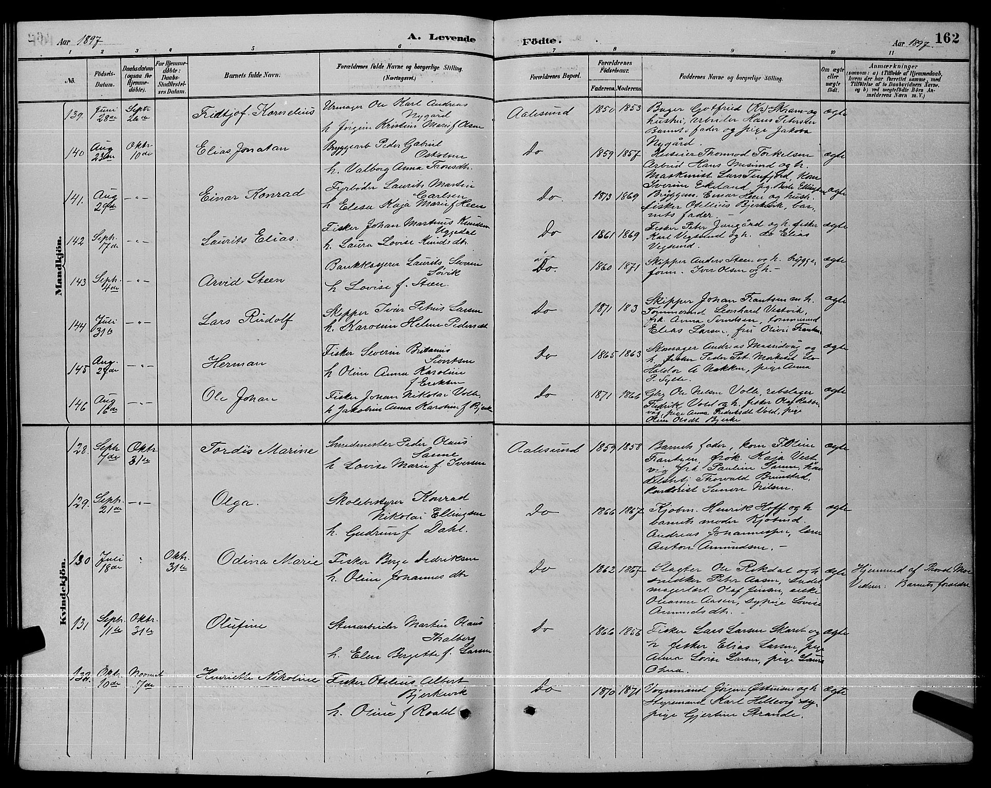 Ministerialprotokoller, klokkerbøker og fødselsregistre - Møre og Romsdal, AV/SAT-A-1454/529/L0467: Parish register (copy) no. 529C04, 1889-1897, p. 162