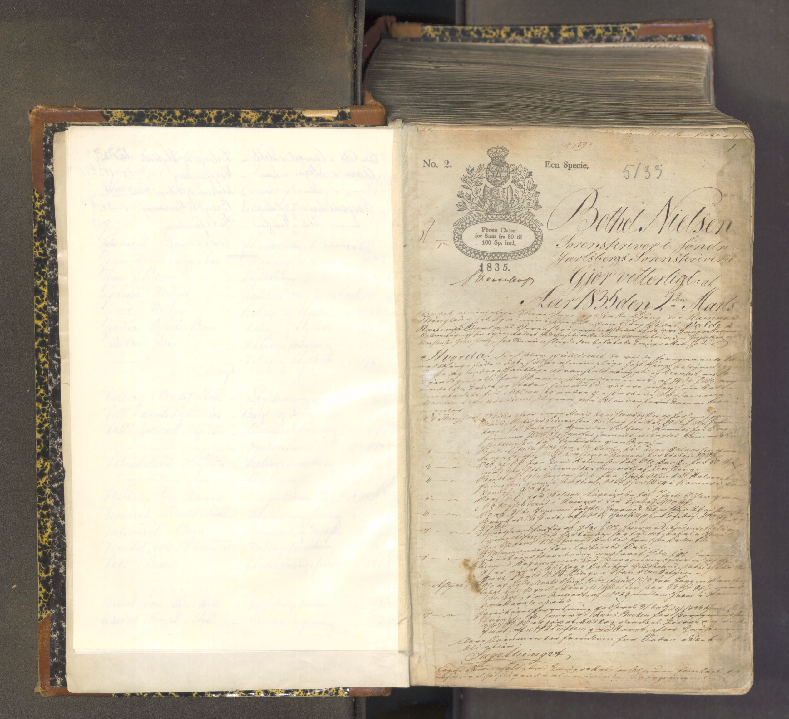 Søndre Jarlsberg sorenskriveri, AV/SAKO-A-129/F/Fa/L0032: Tingbok, 1835-1837, p. 1a