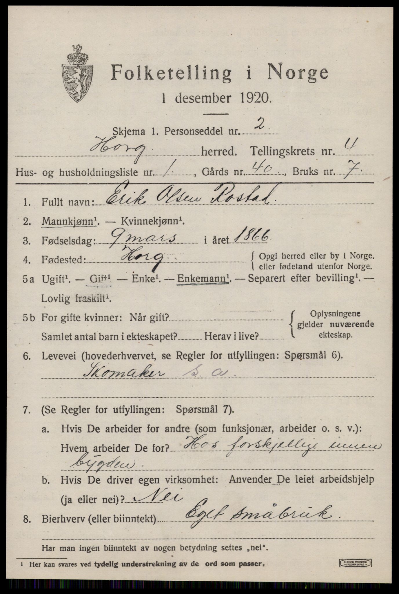 SAT, 1920 census for Horg, 1920, p. 3046