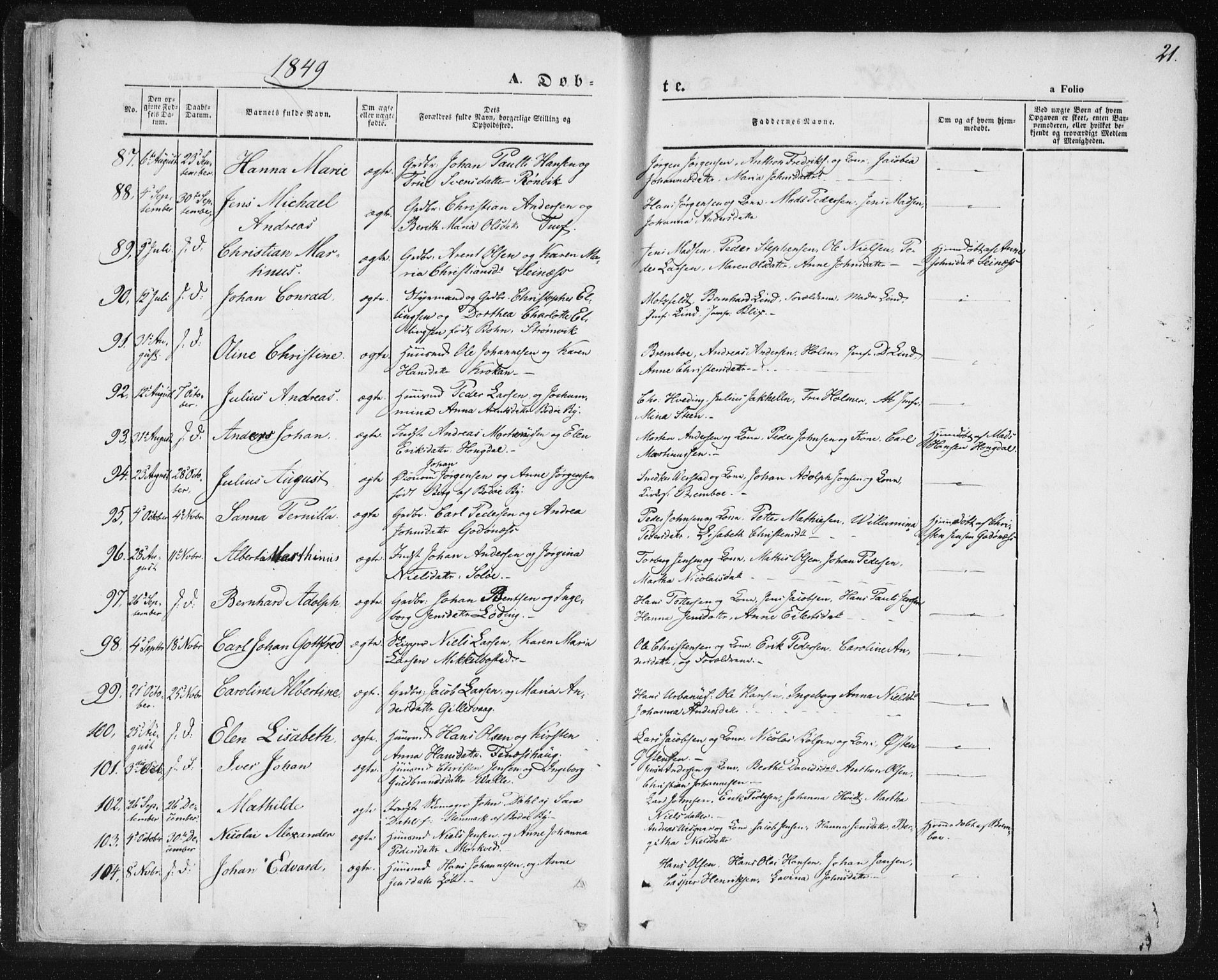 Ministerialprotokoller, klokkerbøker og fødselsregistre - Nordland, SAT/A-1459/801/L0007: Parish register (official) no. 801A07, 1845-1863, p. 21