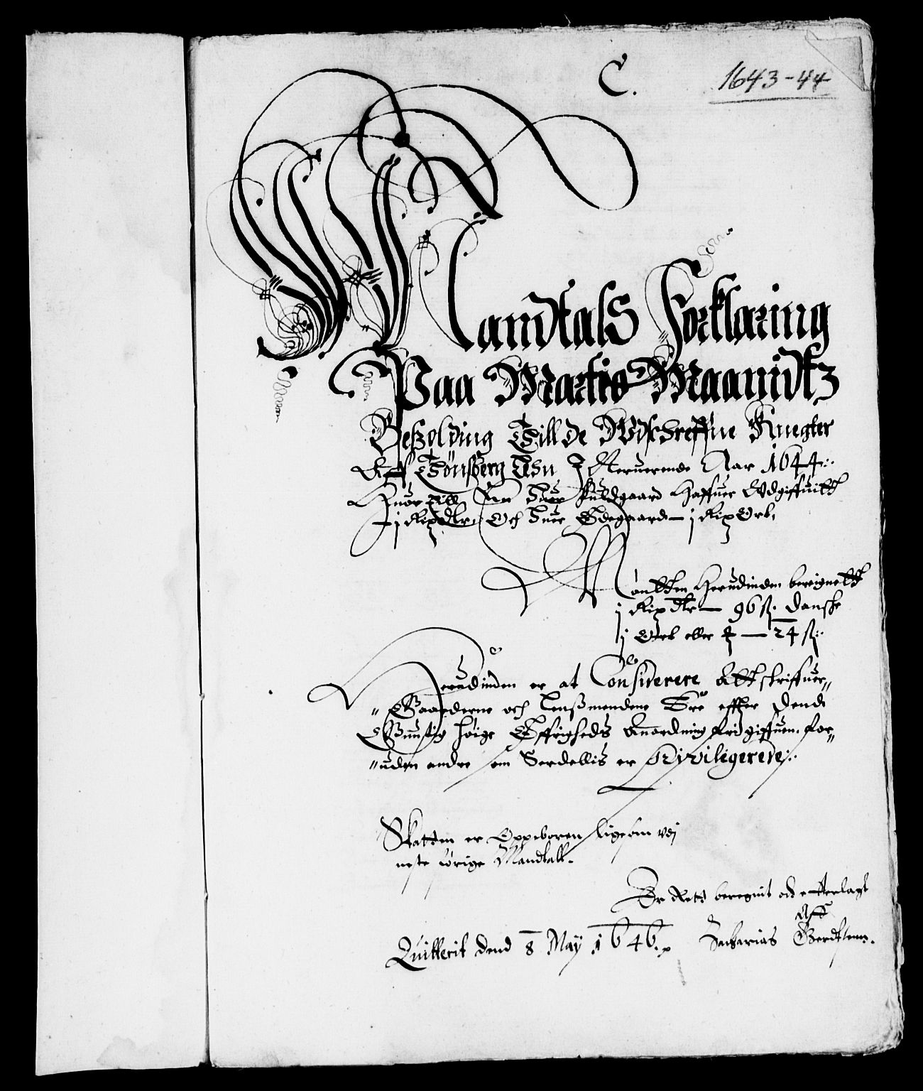 Rentekammeret inntil 1814, Reviderte regnskaper, Lensregnskaper, AV/RA-EA-5023/R/Rb/Rbo/L0025: Tønsberg len, 1643-1645