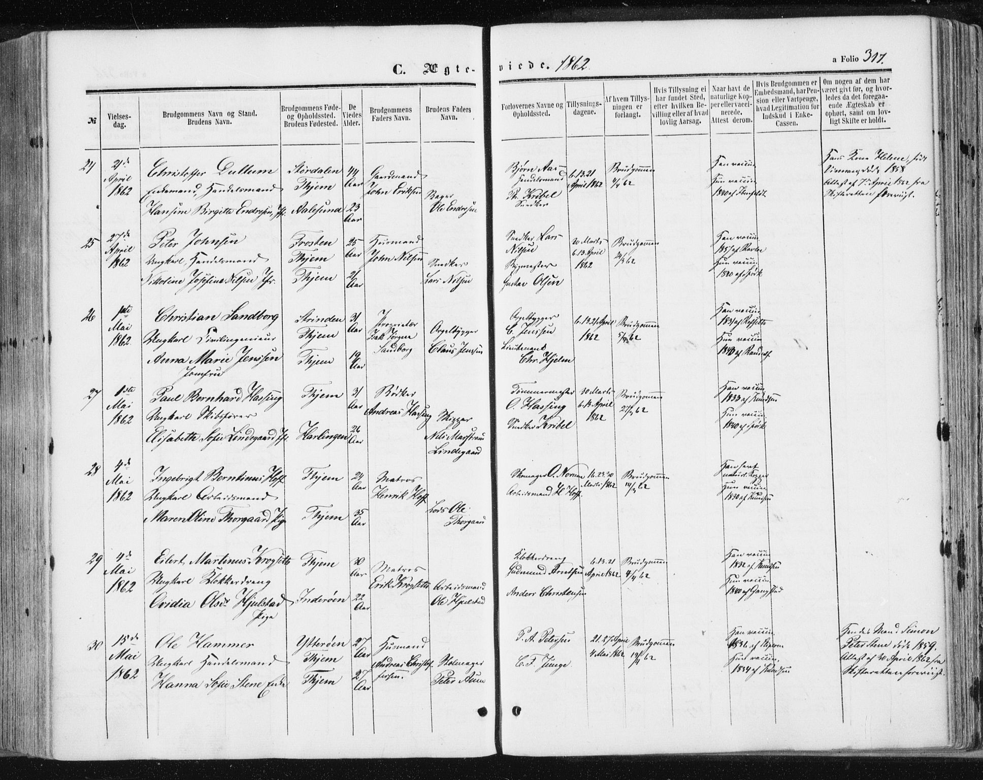 Ministerialprotokoller, klokkerbøker og fødselsregistre - Sør-Trøndelag, AV/SAT-A-1456/602/L0115: Parish register (official) no. 602A13, 1860-1872, p. 317