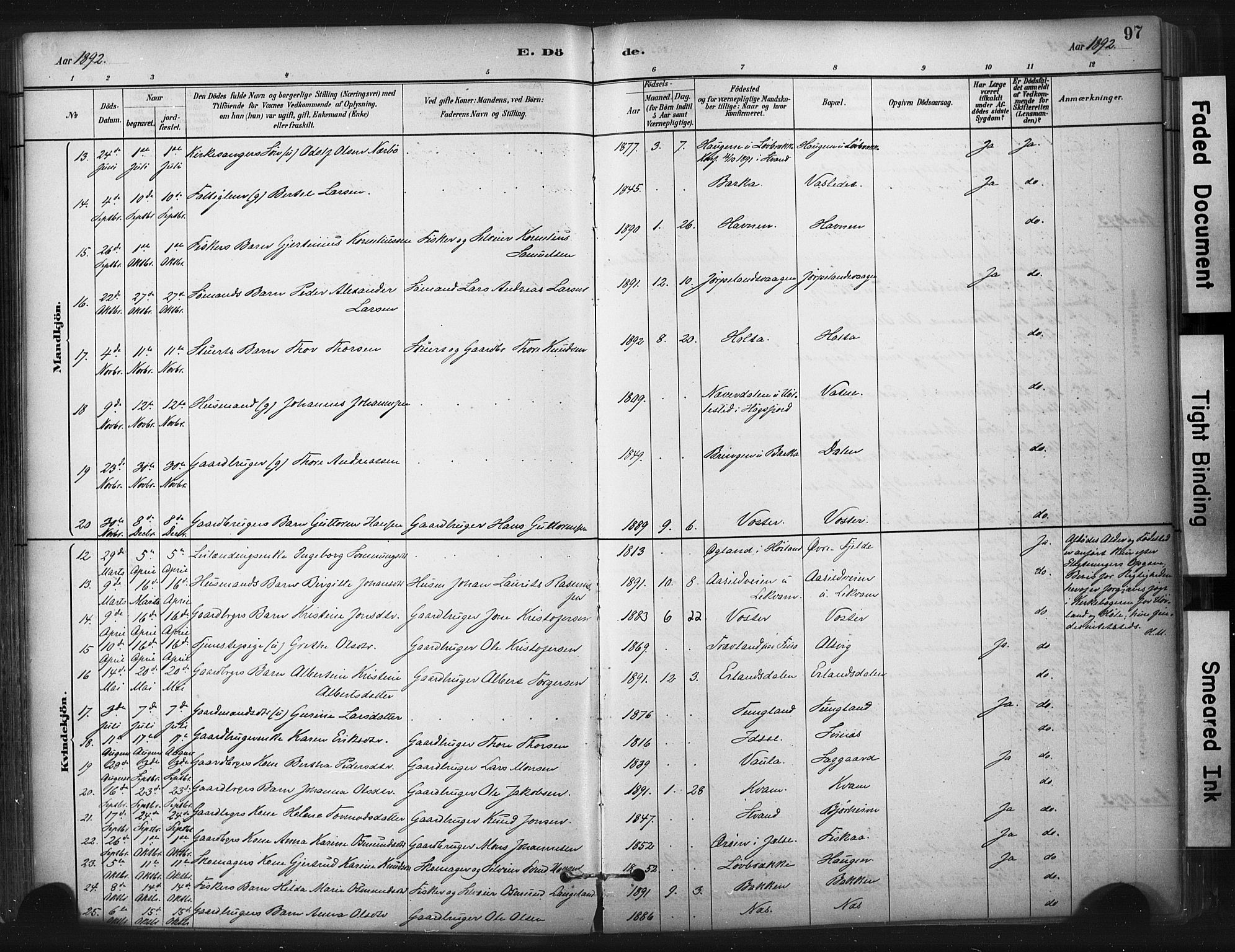 Strand sokneprestkontor, AV/SAST-A-101828/H/Ha/Haa/L0010: Parish register (official) no. A 10, 1882-1929, p. 97