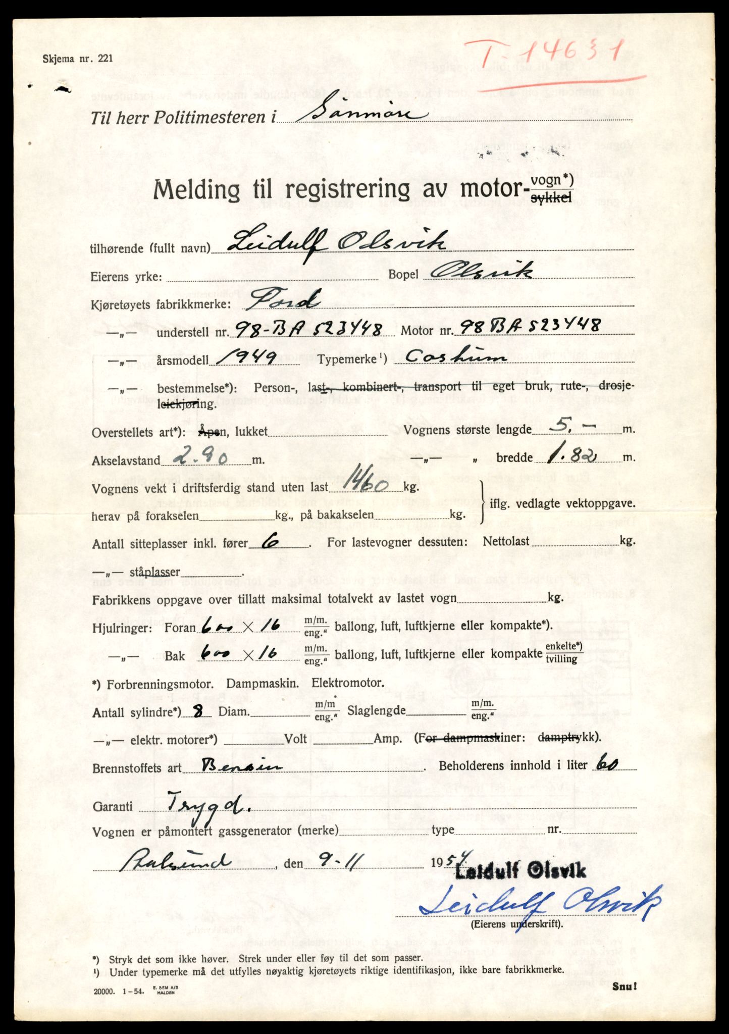 Møre og Romsdal vegkontor - Ålesund trafikkstasjon, AV/SAT-A-4099/F/Fe/L0047: Registreringskort for kjøretøy T 14580 - T 14720, 1927-1998, p. 1279