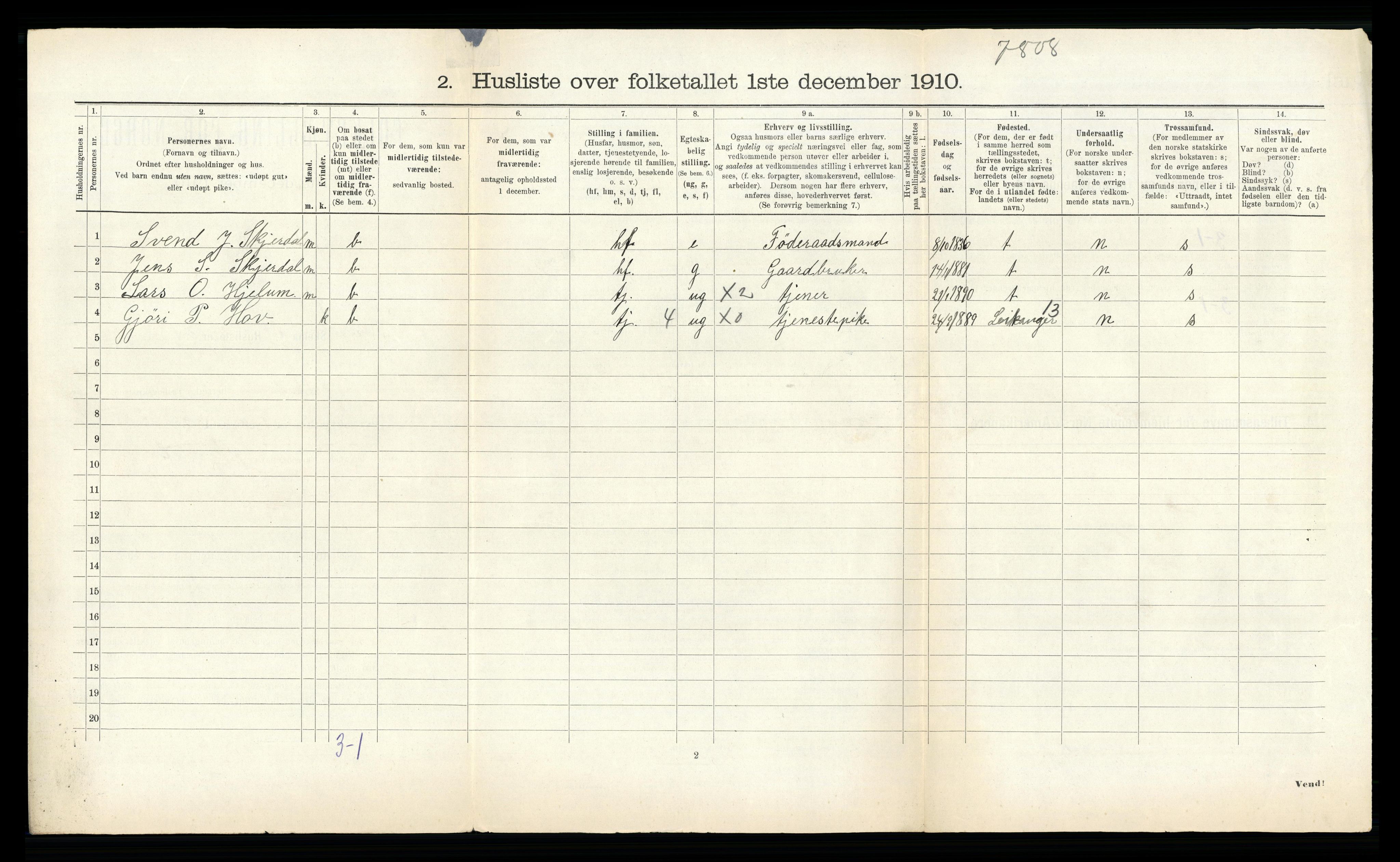 RA, 1910 census for Aurland, 1910, p. 442