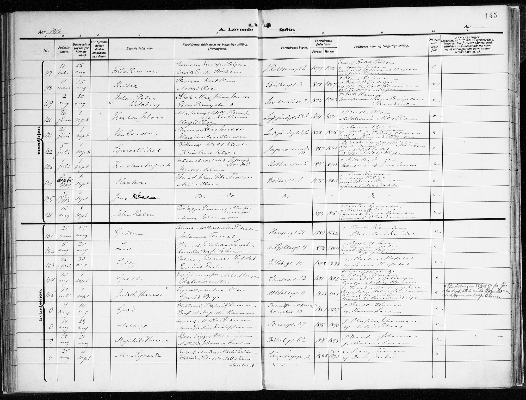 Sandviken Sokneprestembete, SAB/A-77601/H/Ha/L0007: Parish register (official) no. B 4, 1912-1924, p. 145