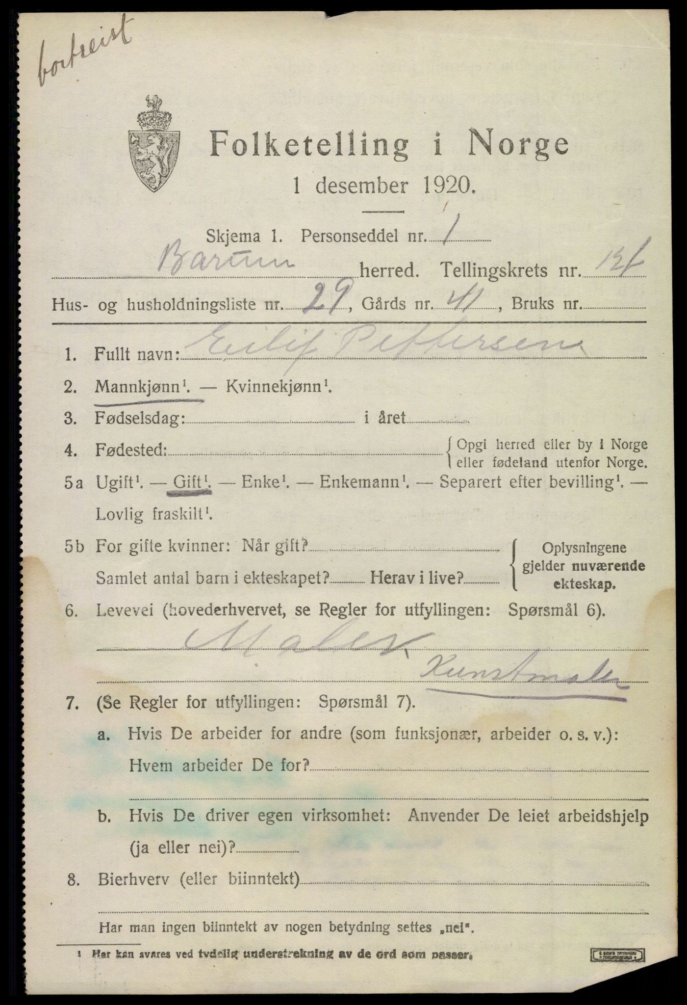 SAO, 1920 census for Bærum, 1920, p. 33034