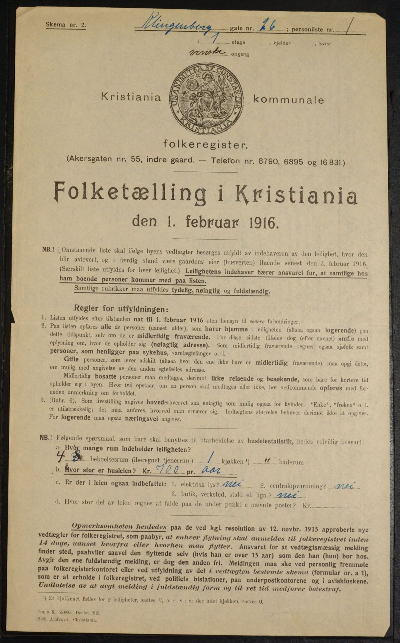 OBA, Municipal Census 1916 for Kristiania, 1916, p. 53190