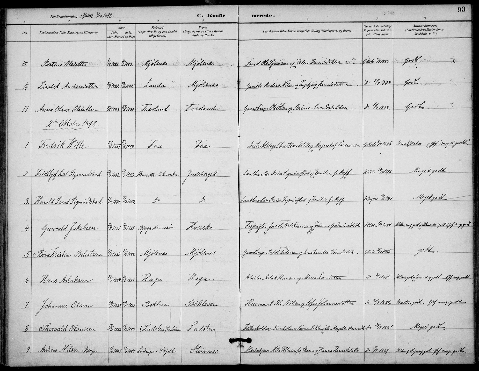 Finnøy sokneprestkontor, SAST/A-101825/H/Ha/Haa/L0011: Parish register (official) no. A 11, 1891-1910, p. 93