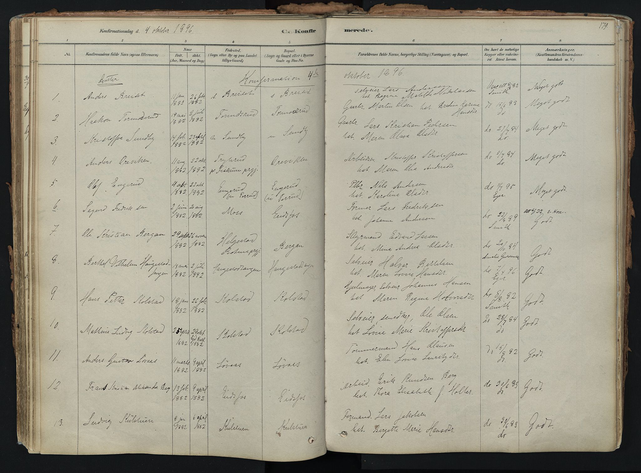 Hof kirkebøker, AV/SAKO-A-64/F/Fa/L0007: Parish register (official) no. I 7, 1878-1940, p. 179