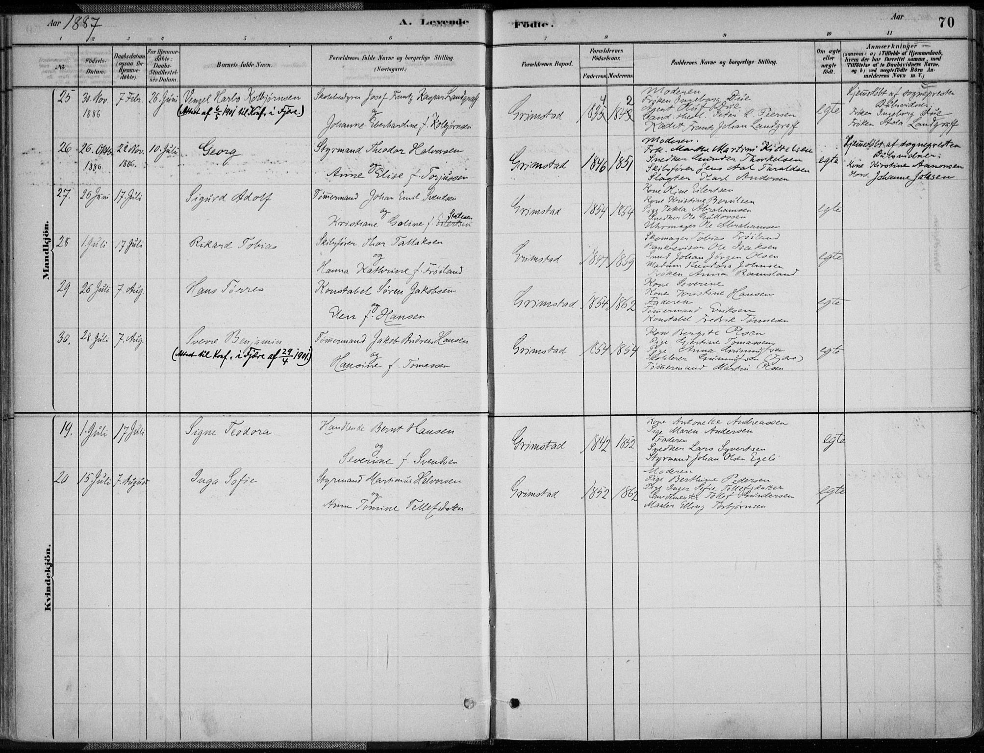 Grimstad sokneprestkontor, AV/SAK-1111-0017/F/Fa/L0003: Parish register (official) no. A 2, 1882-1912, p. 70