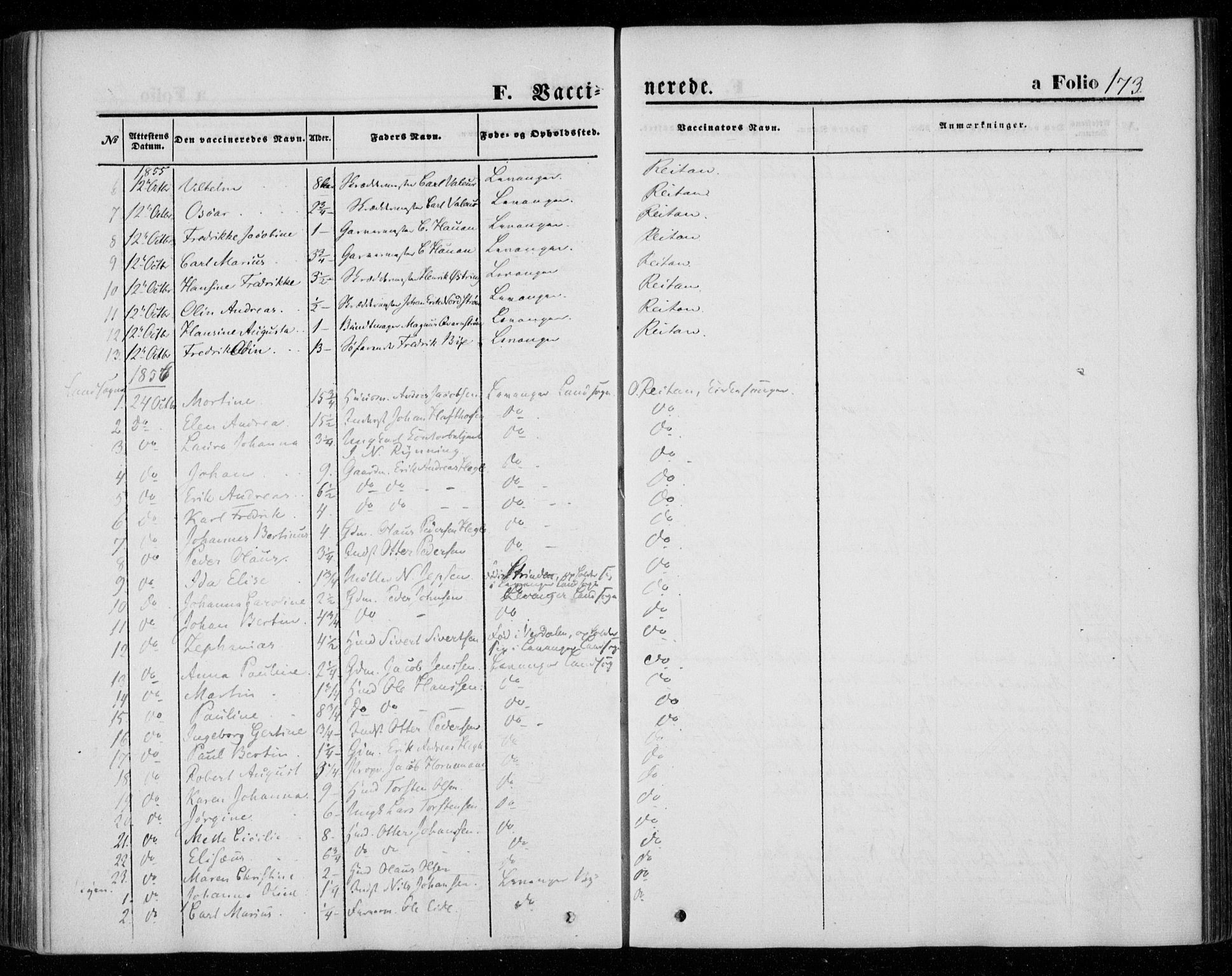 Ministerialprotokoller, klokkerbøker og fødselsregistre - Nord-Trøndelag, AV/SAT-A-1458/720/L0184: Parish register (official) no. 720A02 /1, 1855-1863, p. 173