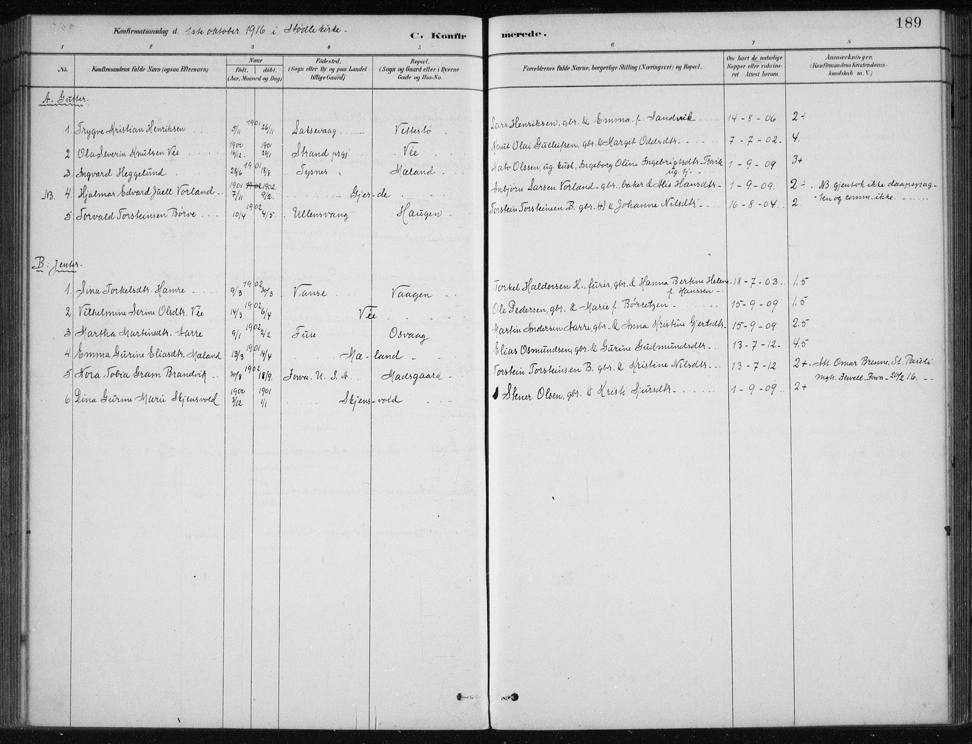 Etne sokneprestembete, AV/SAB-A-75001/H/Haa: Parish register (official) no. C  1, 1879-1919, p. 189