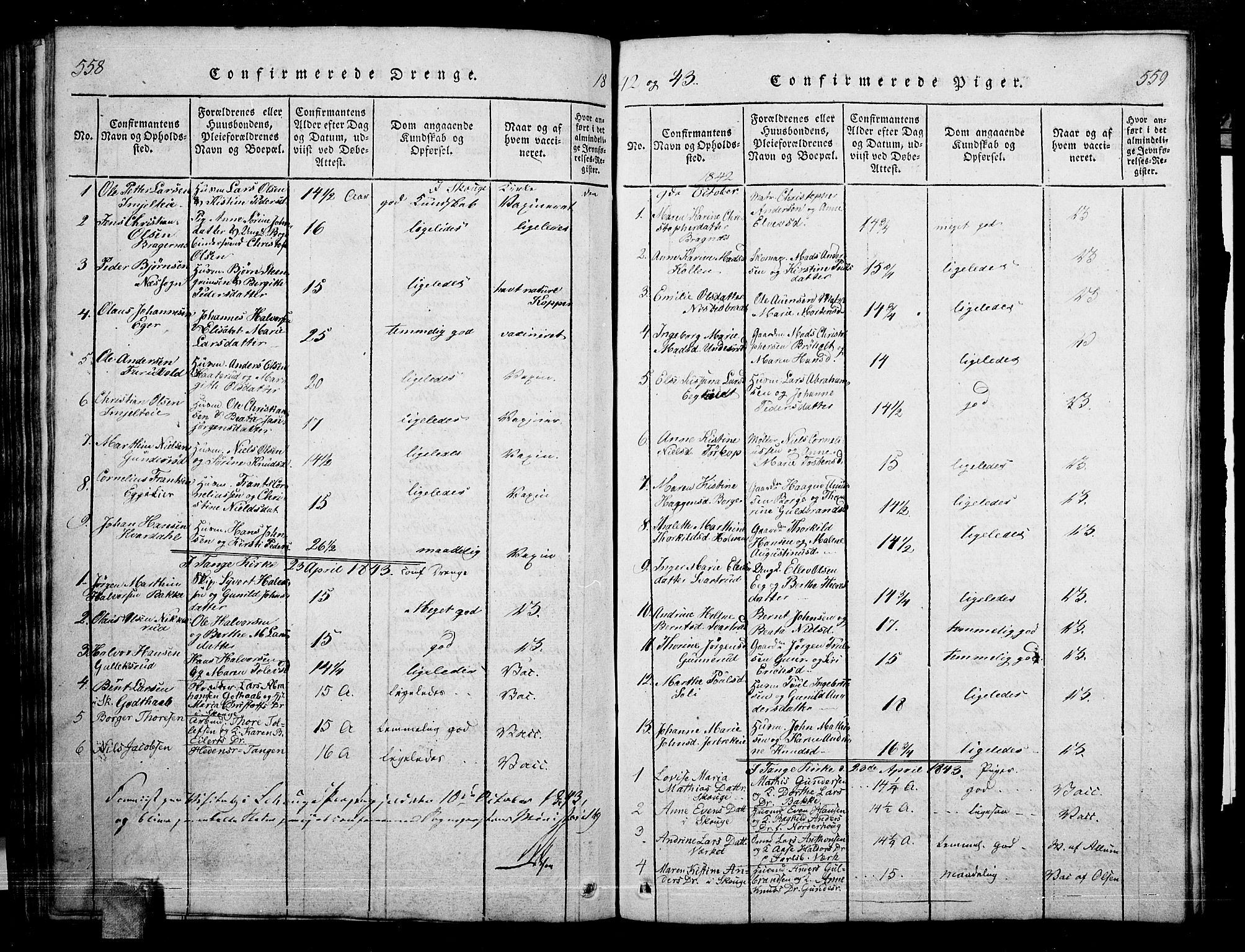 Skoger kirkebøker, AV/SAKO-A-59/G/Ga/L0001: Parish register (copy) no. I 1, 1814-1845, p. 558-559