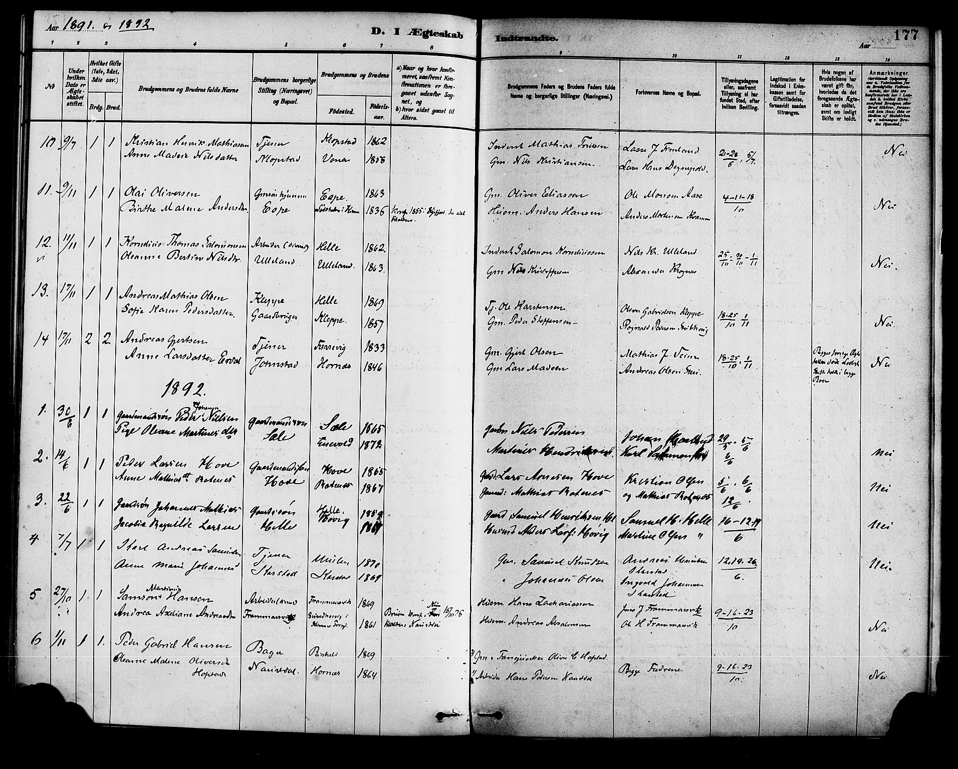 Førde sokneprestembete, SAB/A-79901/H/Haa/Haad/L0001: Parish register (official) no. D 1, 1881-1898, p. 177