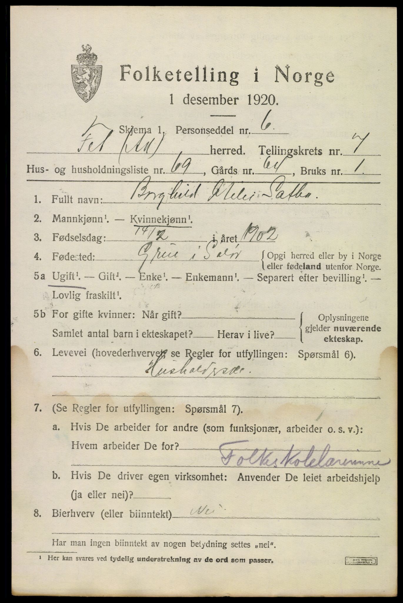 SAO, 1920 census for Fet, 1920, p. 8774