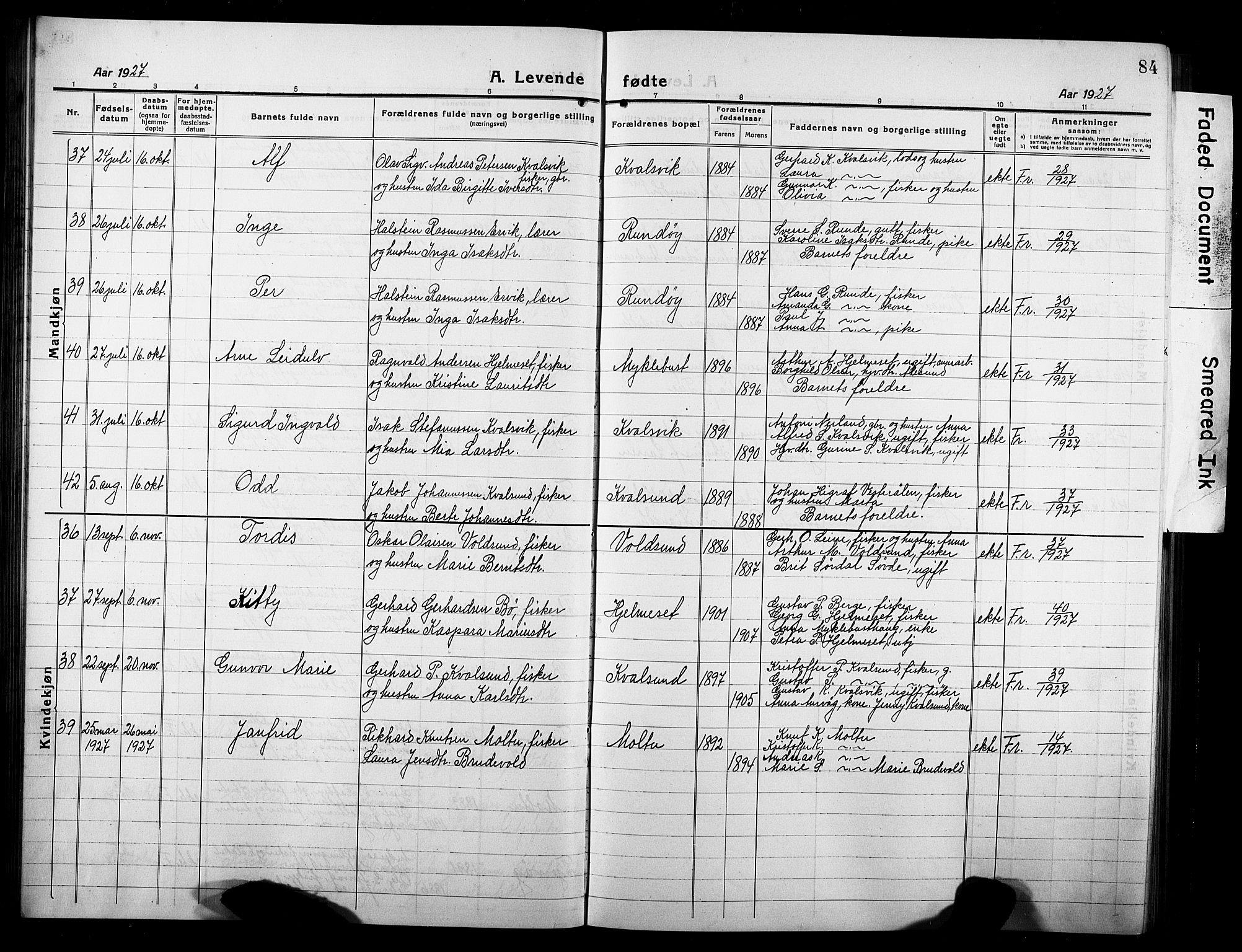 Ministerialprotokoller, klokkerbøker og fødselsregistre - Møre og Romsdal, AV/SAT-A-1454/507/L0084: Parish register (copy) no. 507C07, 1919-1932, p. 84