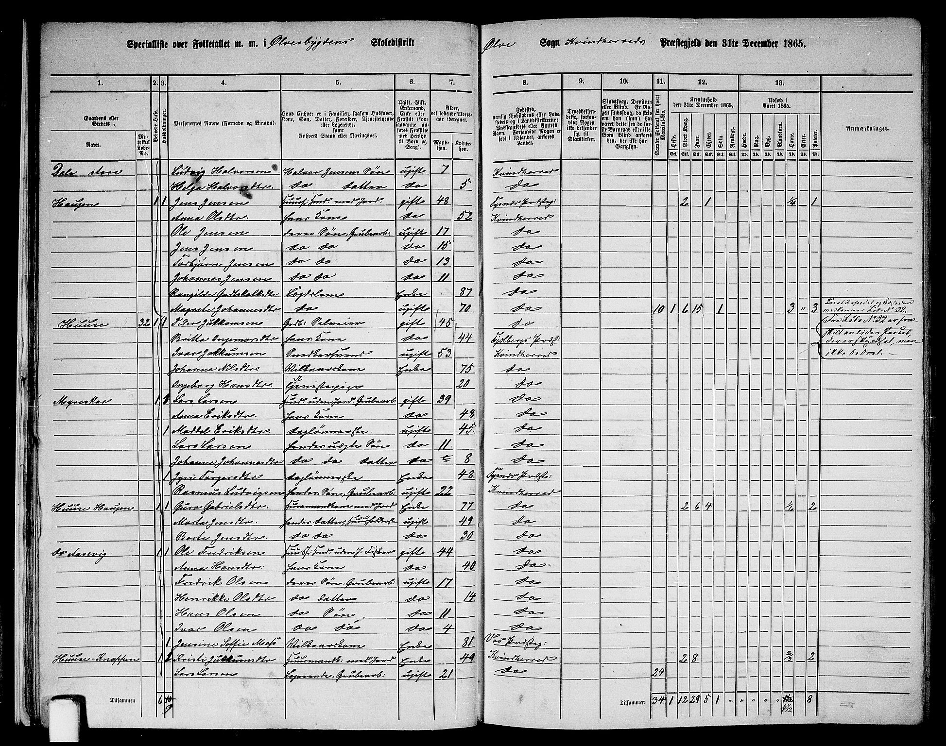 RA, 1865 census for Kvinnherad, 1865, p. 28