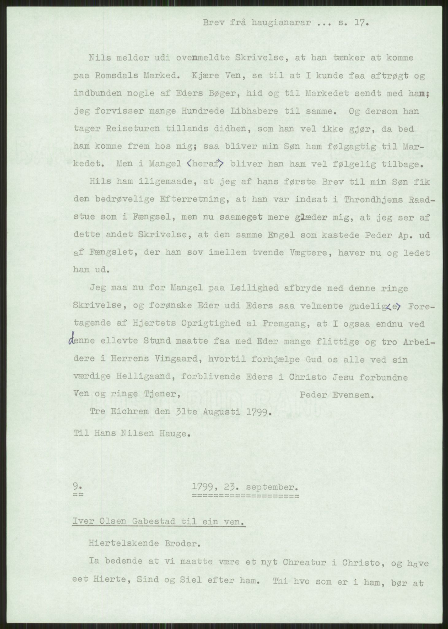 Samlinger til kildeutgivelse, Haugianerbrev, AV/RA-EA-6834/F/L0001: Haugianerbrev I: 1760-1804, 1760-1804, p. 17