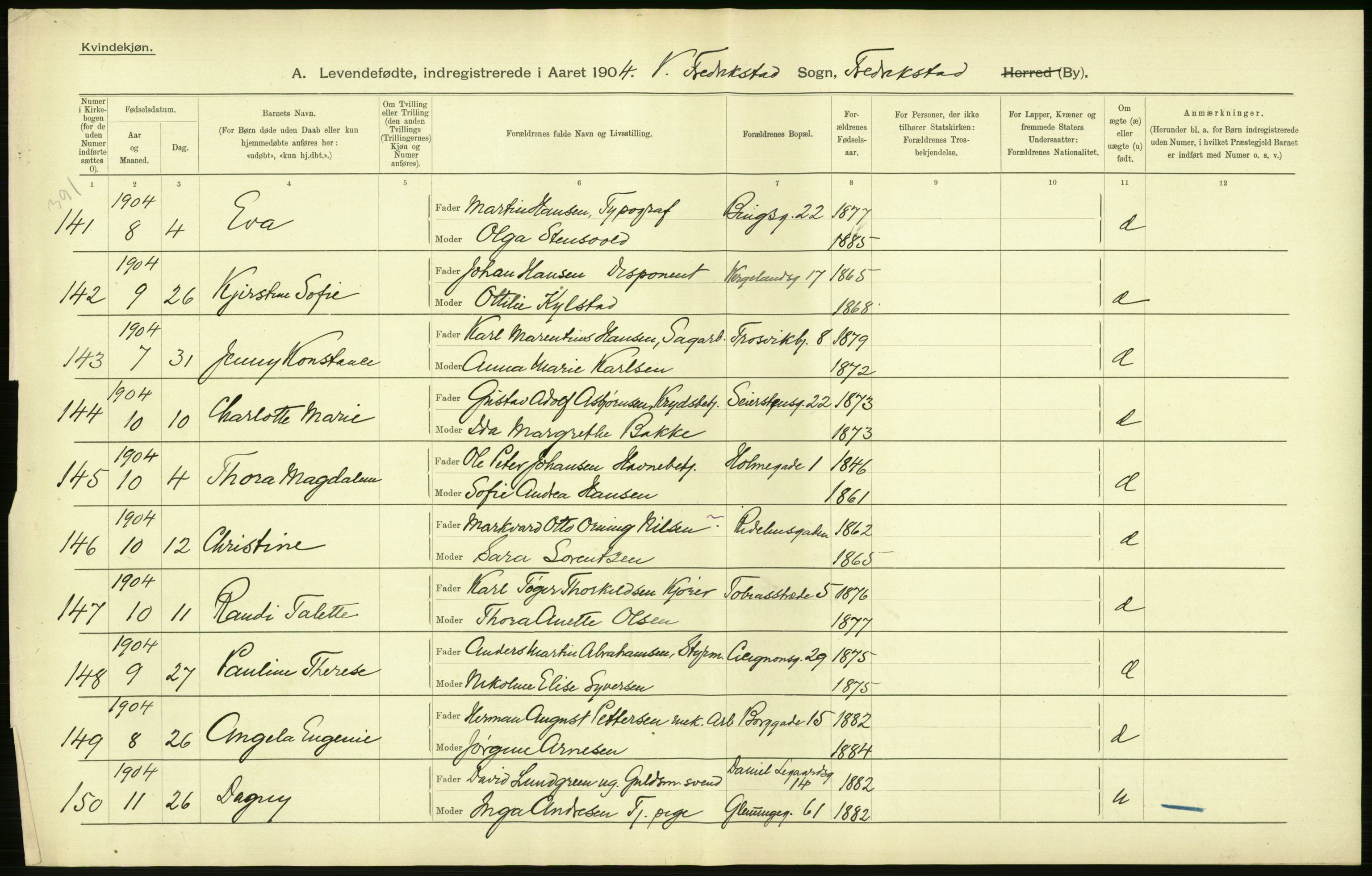 Statistisk sentralbyrå, Sosiodemografiske emner, Befolkning, AV/RA-S-2228/D/Df/Dfa/Dfab/L0001: Smålenenes amt: Fødte, gifte, døde, 1904, p. 22