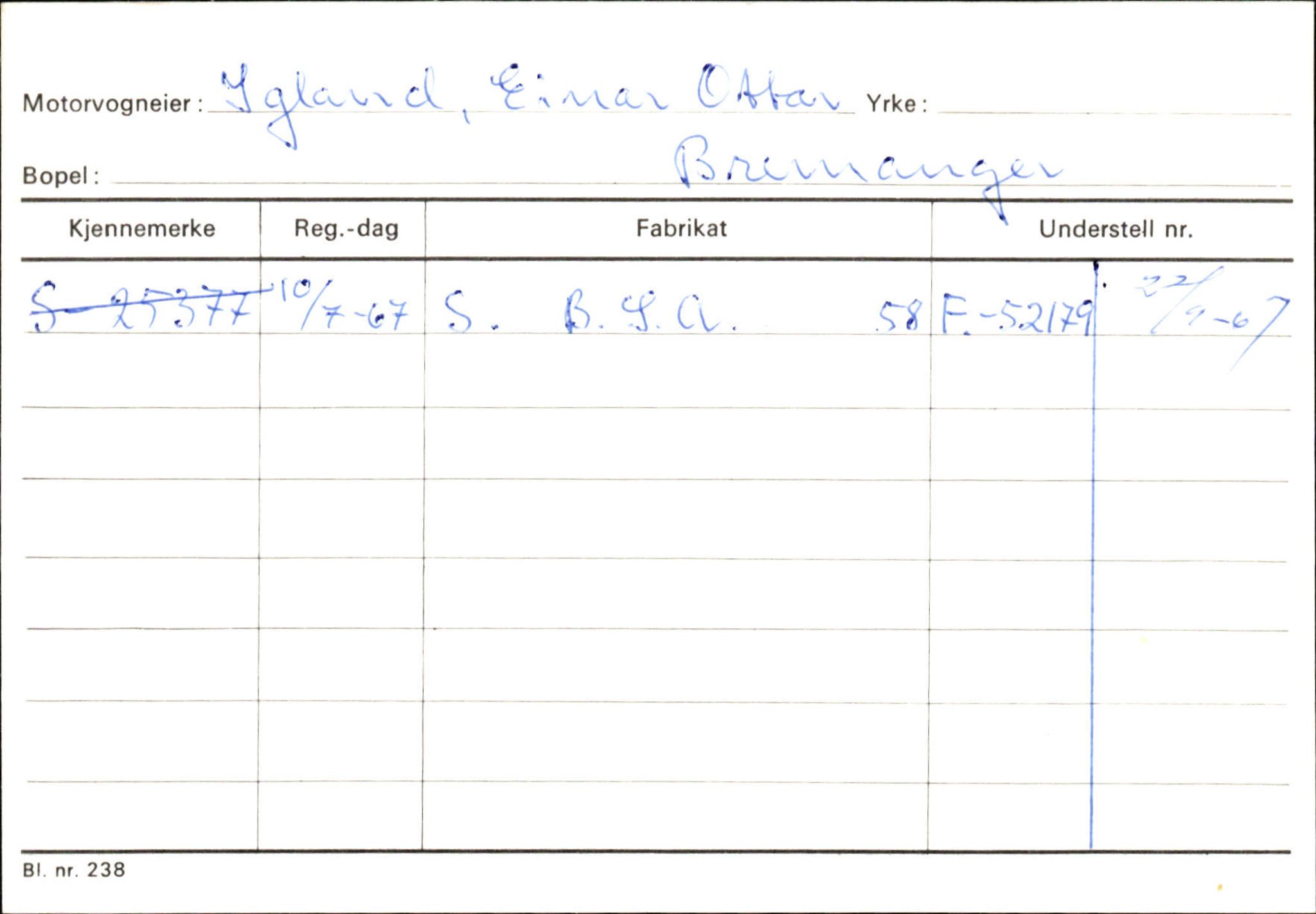 Statens vegvesen, Sogn og Fjordane vegkontor, AV/SAB-A-5301/4/F/L0133: Eigarregister Bremanger A-Å. Gaular A-H, 1945-1975, p. 917