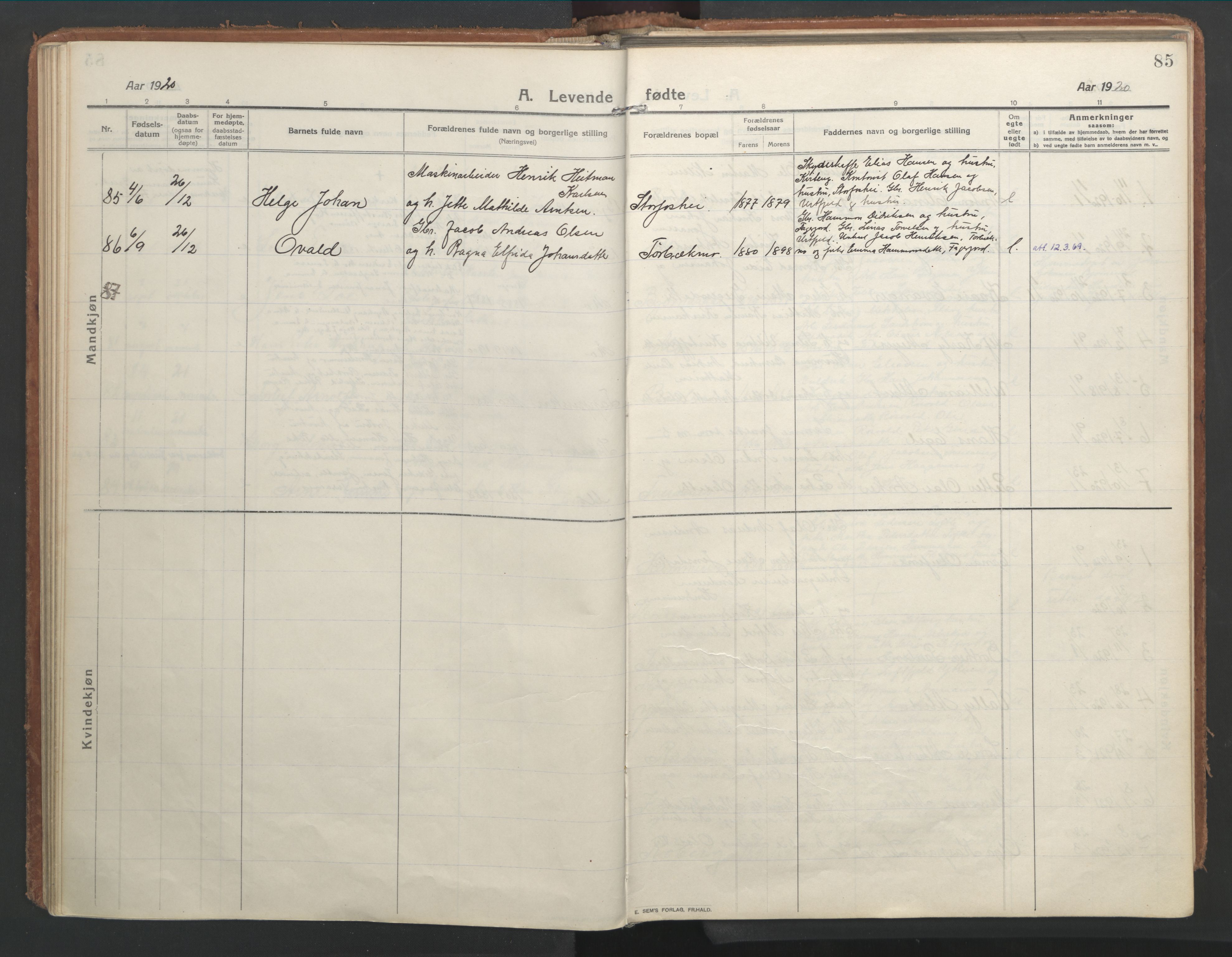 Ministerialprotokoller, klokkerbøker og fødselsregistre - Nordland, SAT/A-1459/827/L0404: Parish register (official) no. 827A16, 1912-1925, p. 85