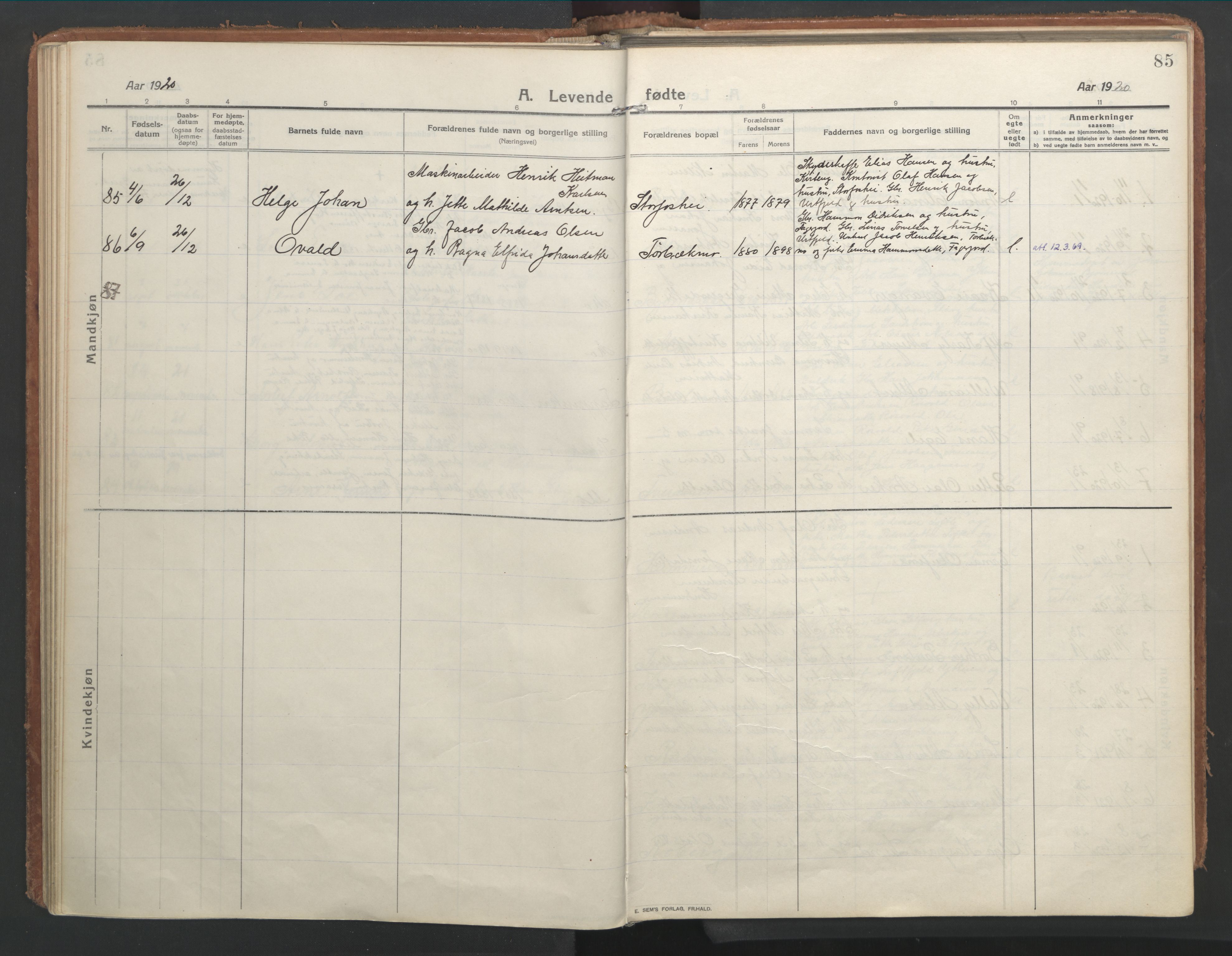 Ministerialprotokoller, klokkerbøker og fødselsregistre - Nordland, AV/SAT-A-1459/827/L0404: Parish register (official) no. 827A16, 1912-1925, p. 85