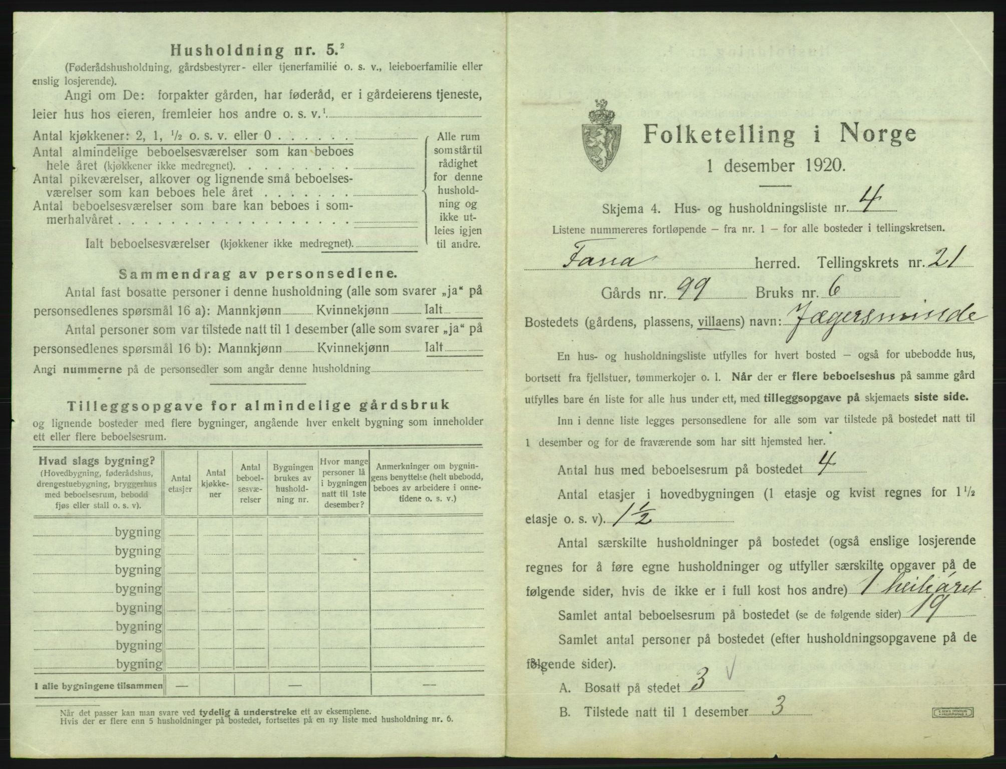 SAB, 1920 census for Fana, 1920, p. 3048