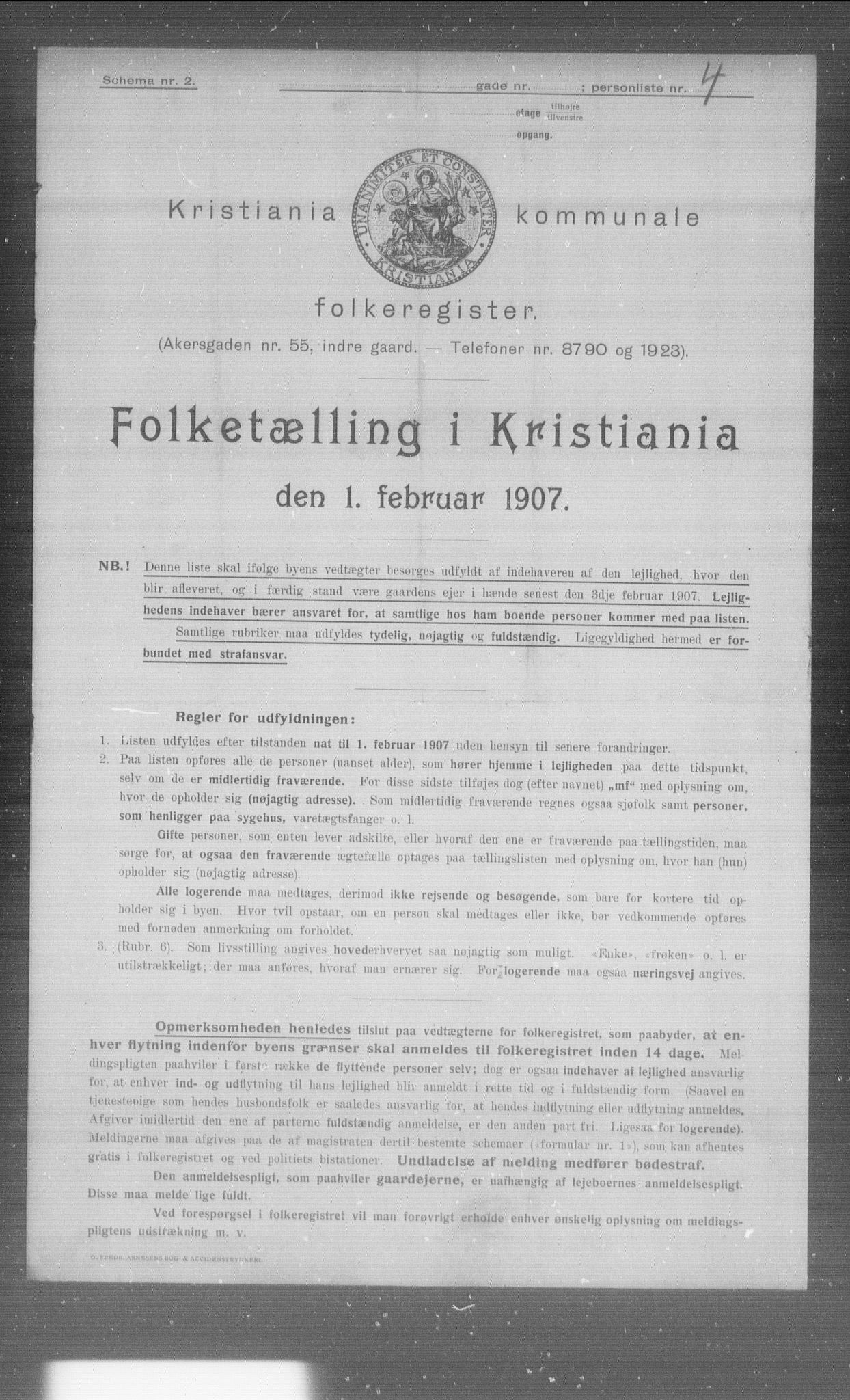 OBA, Municipal Census 1907 for Kristiania, 1907, p. 6