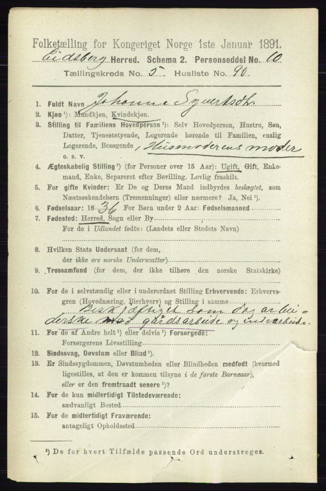 RA, 1891 census for 0125 Eidsberg, 1891, p. 3483