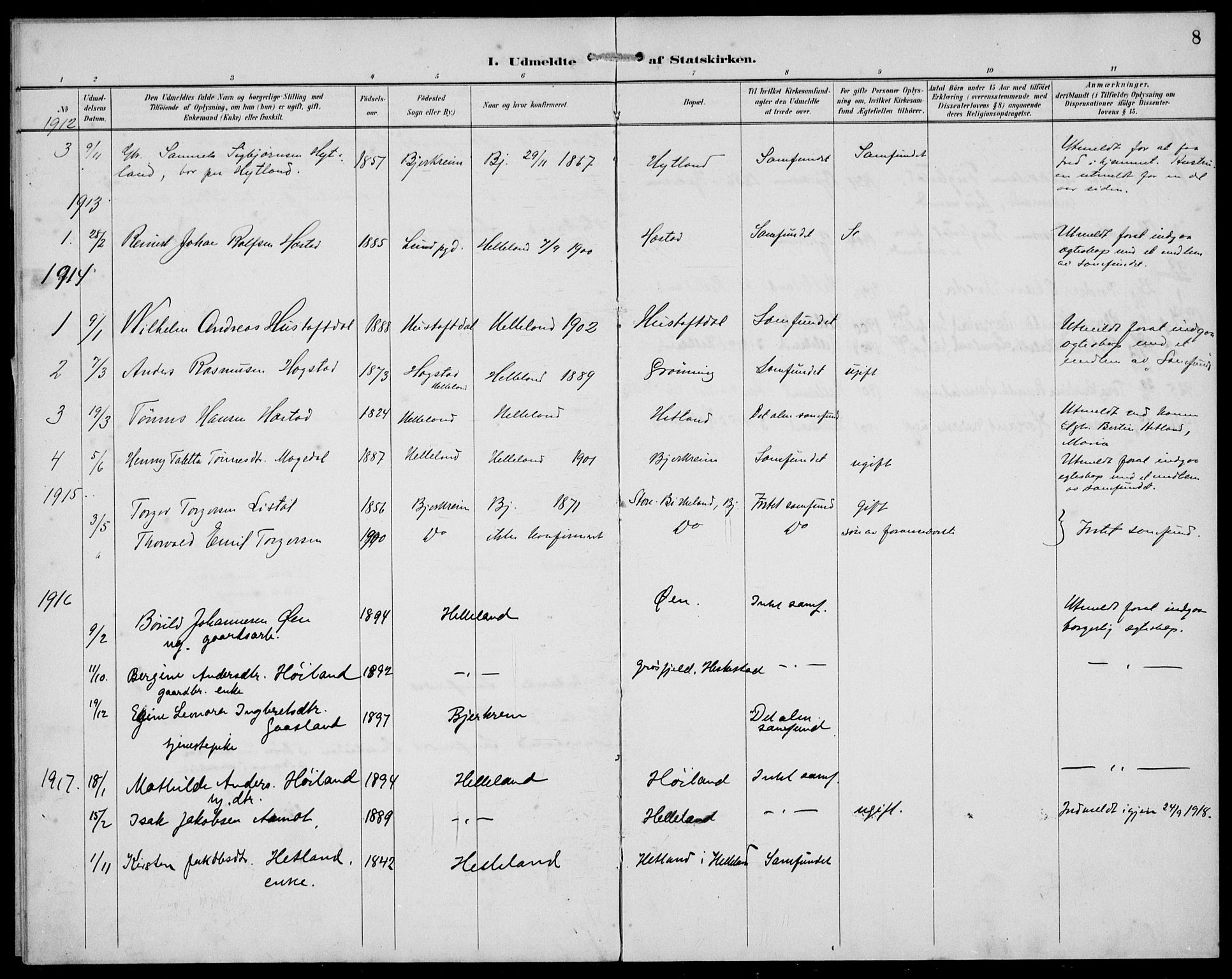 Helleland sokneprestkontor, AV/SAST-A-101810/S05/L0012: Parish register (official) no. A 10, 1892-1929, p. 8