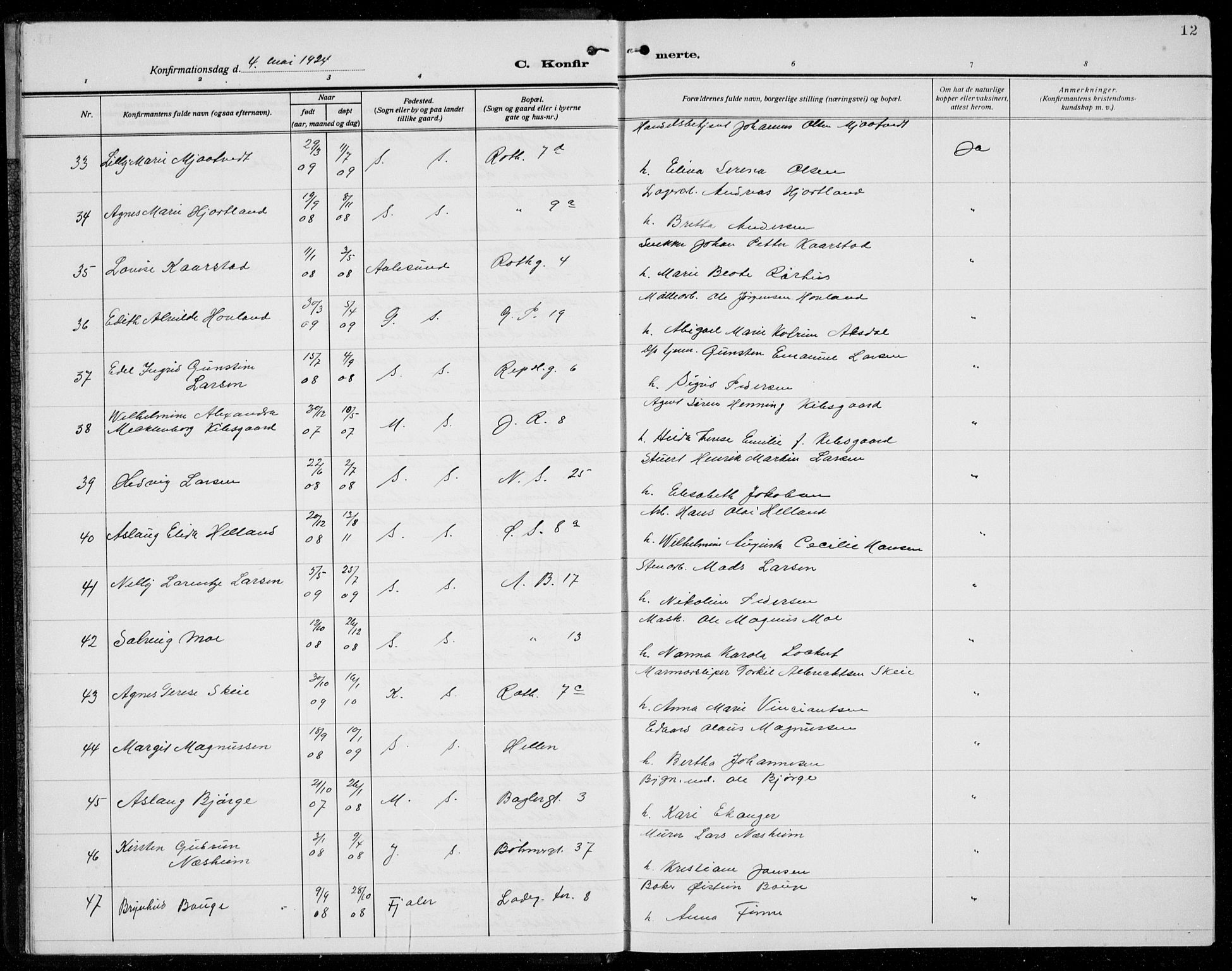 Sandviken Sokneprestembete, AV/SAB-A-77601/H/Hb/L0011: Parish register (copy) no. C 3, 1924-1938, p. 12