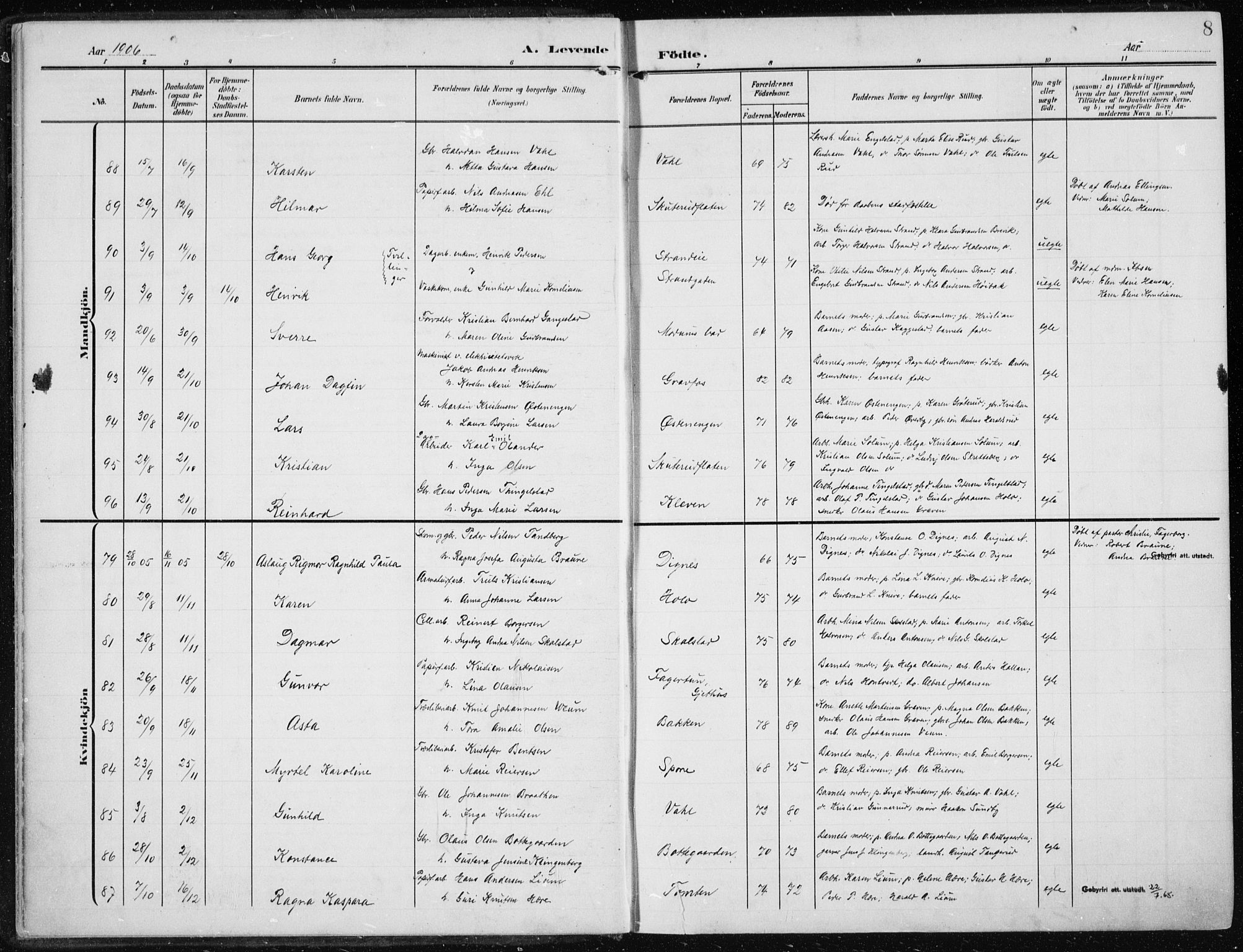 Modum kirkebøker, SAKO/A-234/F/Fa/L0014a: Parish register (official) no. 14A, 1906-1918, p. 8