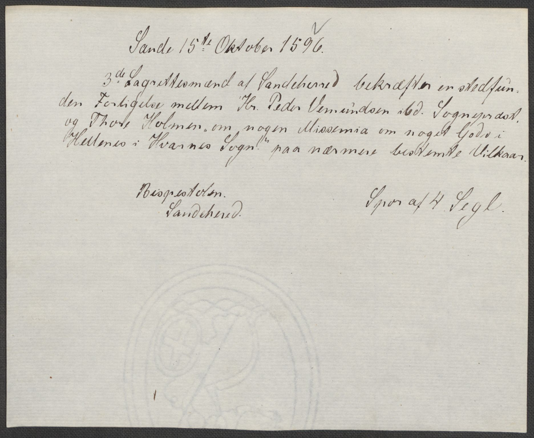 Riksarkivets diplomsamling, AV/RA-EA-5965/F15/L0023: Prestearkiv - Vestfold, 1582-1820, p. 137