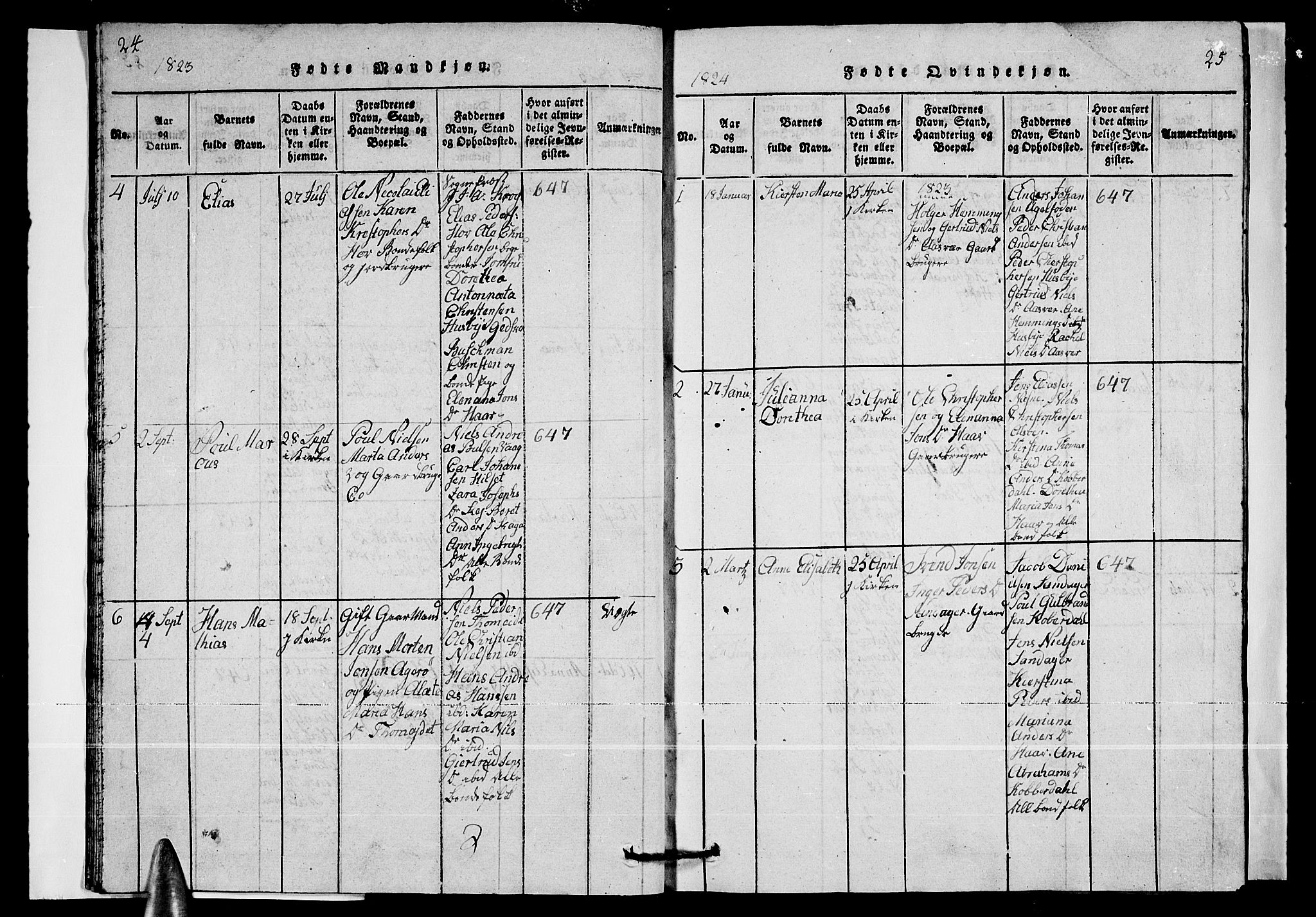 Ministerialprotokoller, klokkerbøker og fødselsregistre - Nordland, SAT/A-1459/835/L0529: Parish register (copy) no. 835C01, 1820-1828, p. 24-25