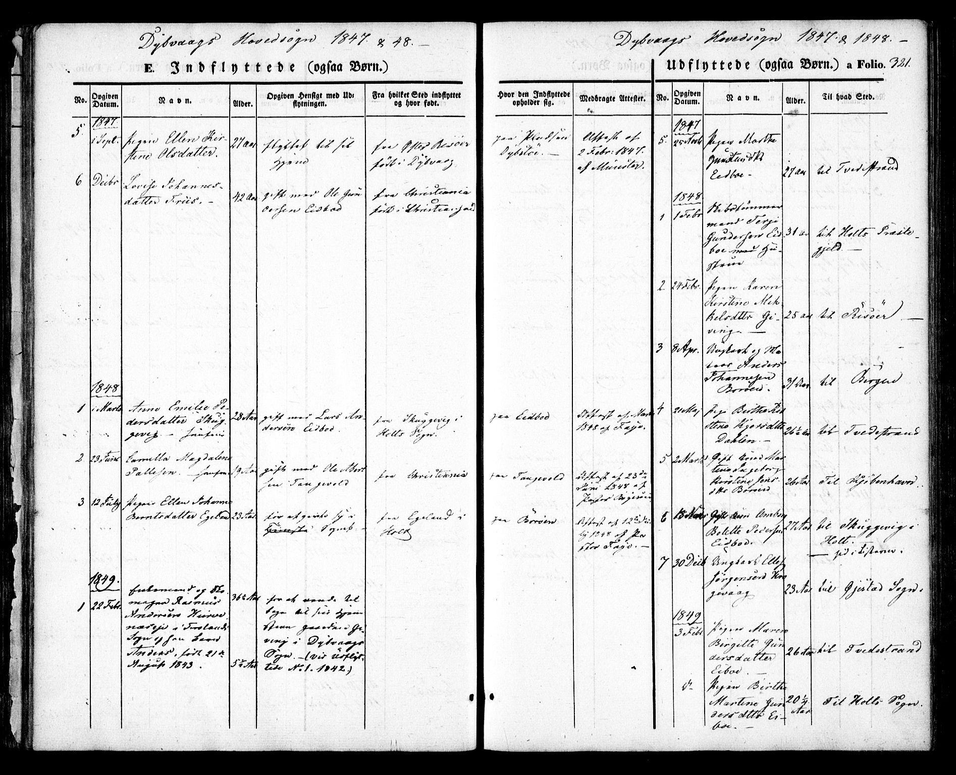 Dypvåg sokneprestkontor, AV/SAK-1111-0007/F/Fa/Faa/L0005: Parish register (official) no. A 5, 1841-1854, p. 321