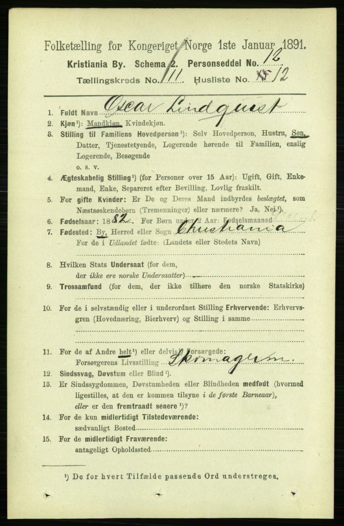 RA, 1891 census for 0301 Kristiania, 1891, p. 58254