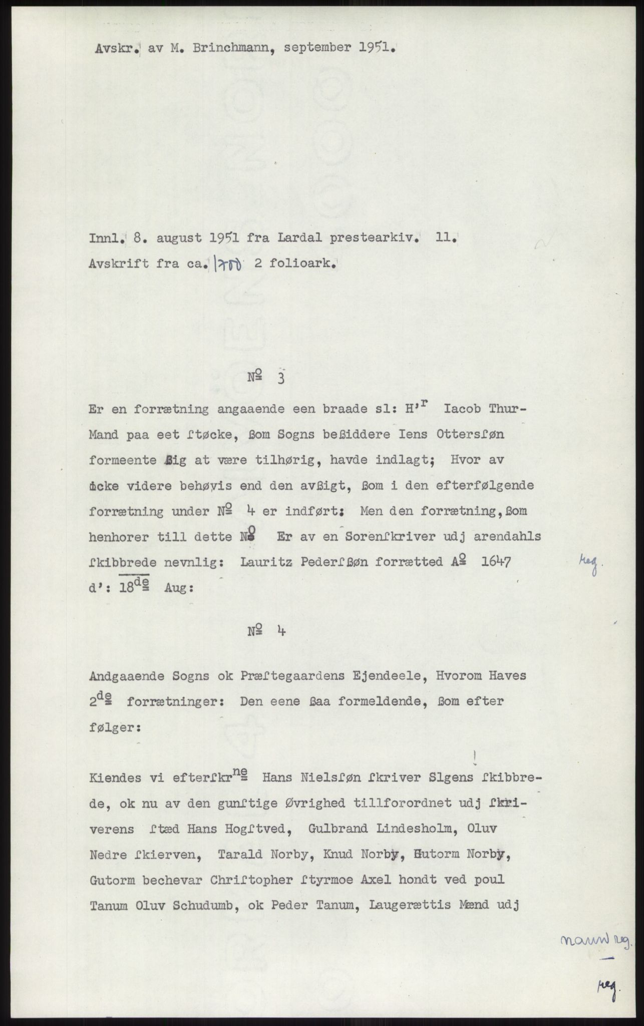 Samlinger til kildeutgivelse, Diplomavskriftsamlingen, AV/RA-EA-4053/H/Ha, p. 281