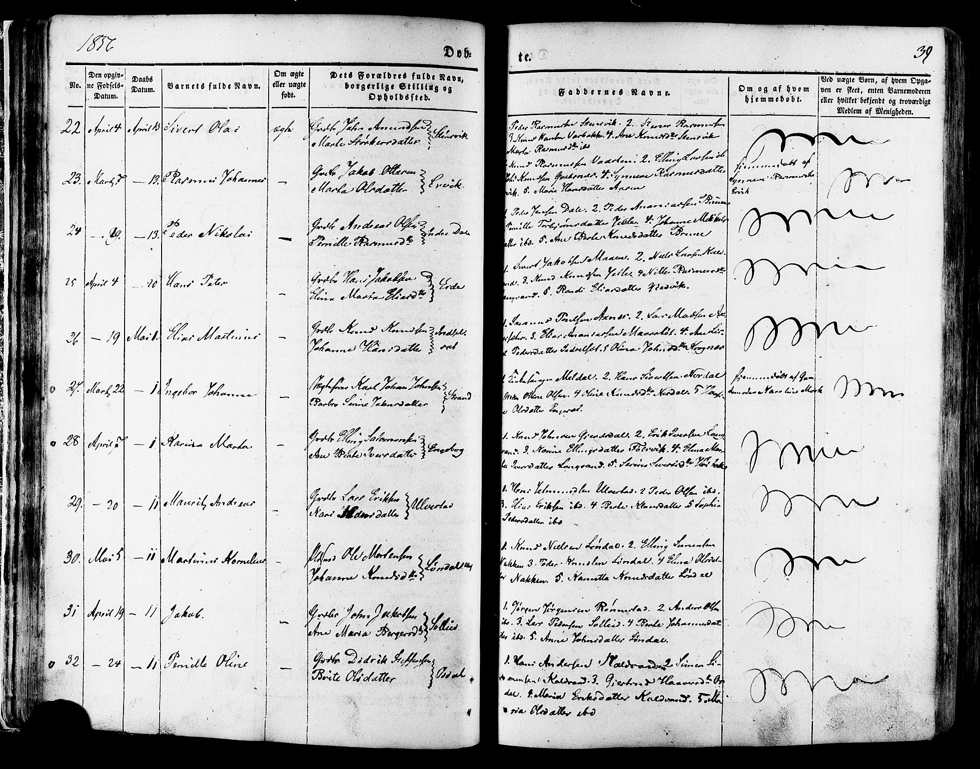 Ministerialprotokoller, klokkerbøker og fødselsregistre - Møre og Romsdal, AV/SAT-A-1454/511/L0140: Parish register (official) no. 511A07, 1851-1878, p. 39