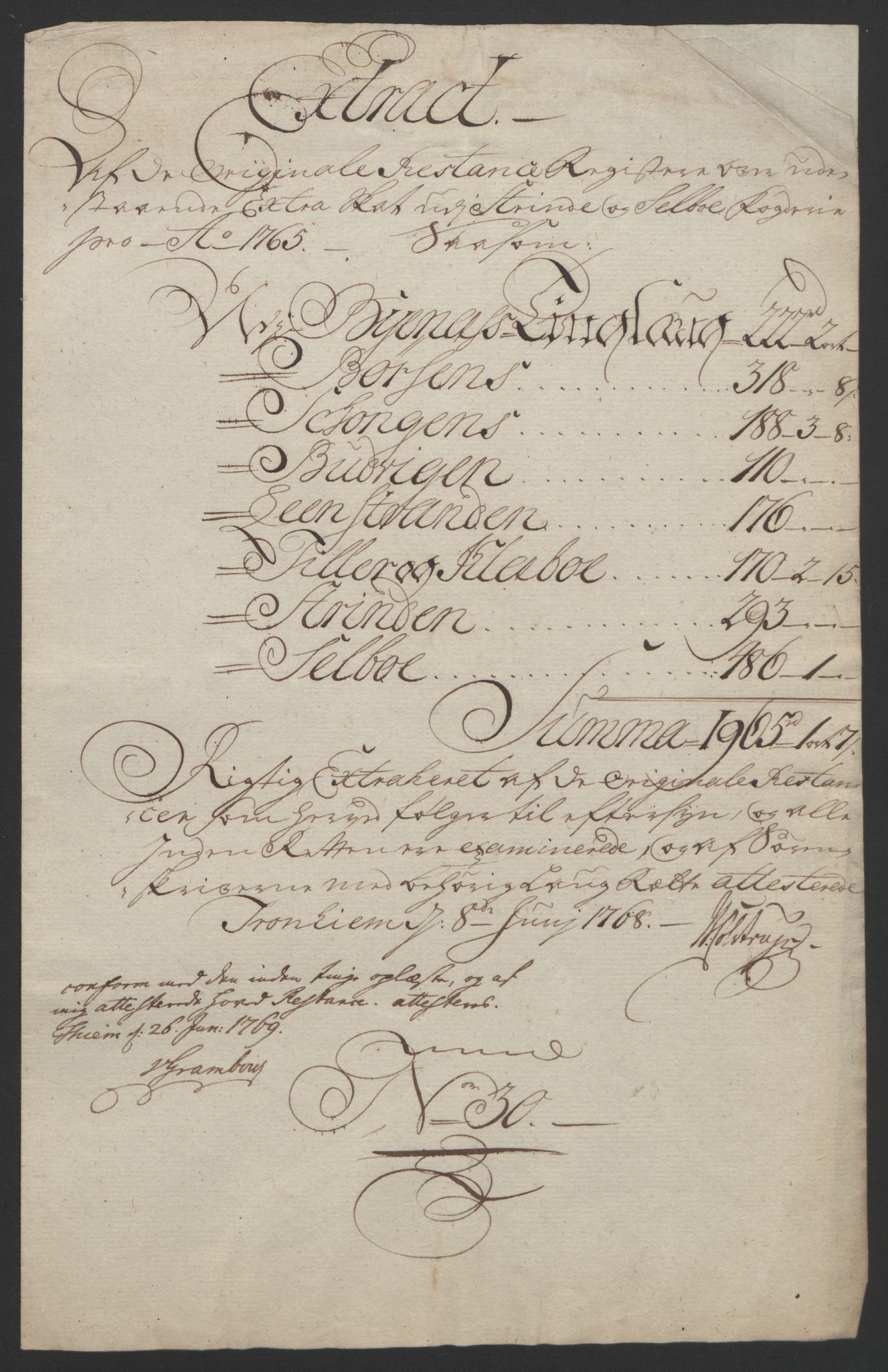 Rentekammeret inntil 1814, Reviderte regnskaper, Fogderegnskap, RA/EA-4092/R61/L4180: Ekstraskatten Strinda og Selbu, 1762-1767, p. 229