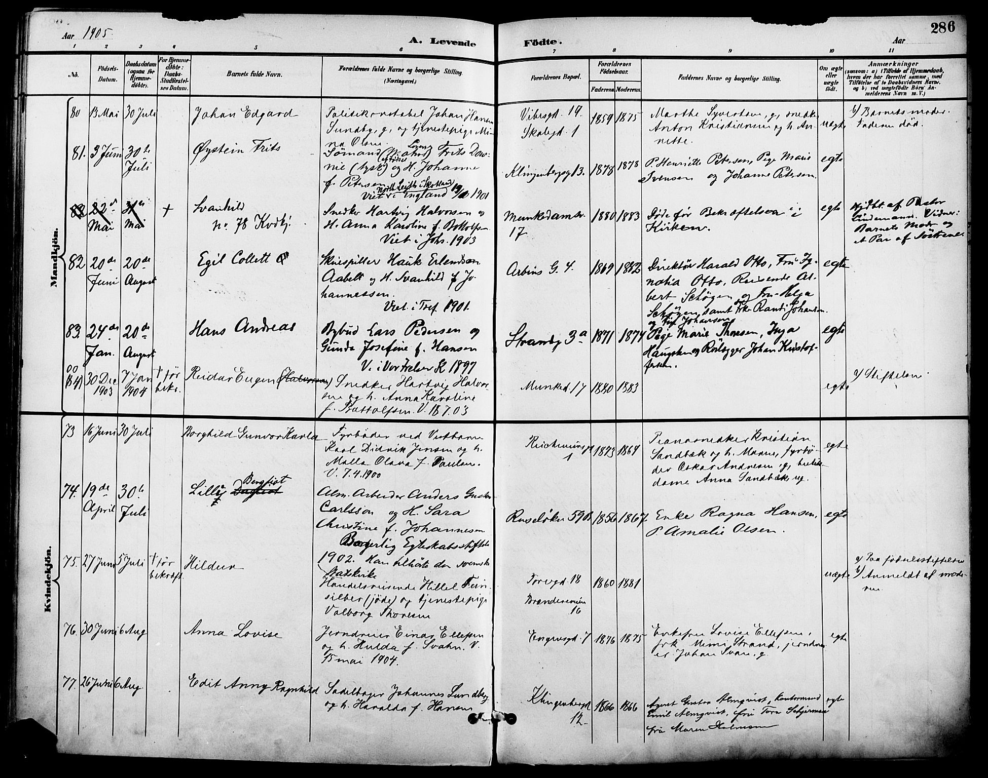 Johannes prestekontor Kirkebøker, AV/SAO-A-10852/F/Fa/L0007: Parish register (official) no. 7, 1896-1905, p. 286