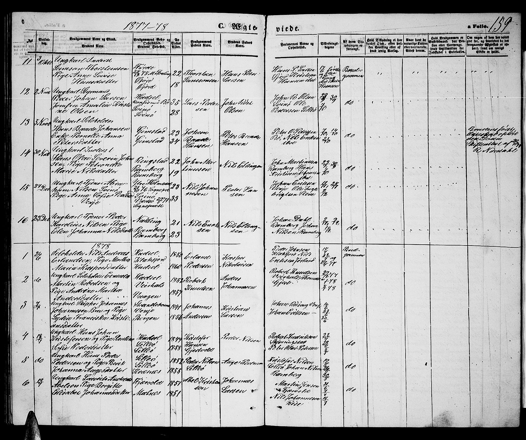 Ministerialprotokoller, klokkerbøker og fødselsregistre - Nordland, AV/SAT-A-1459/891/L1314: Parish register (copy) no. 891C03, 1870-1885, p. 159