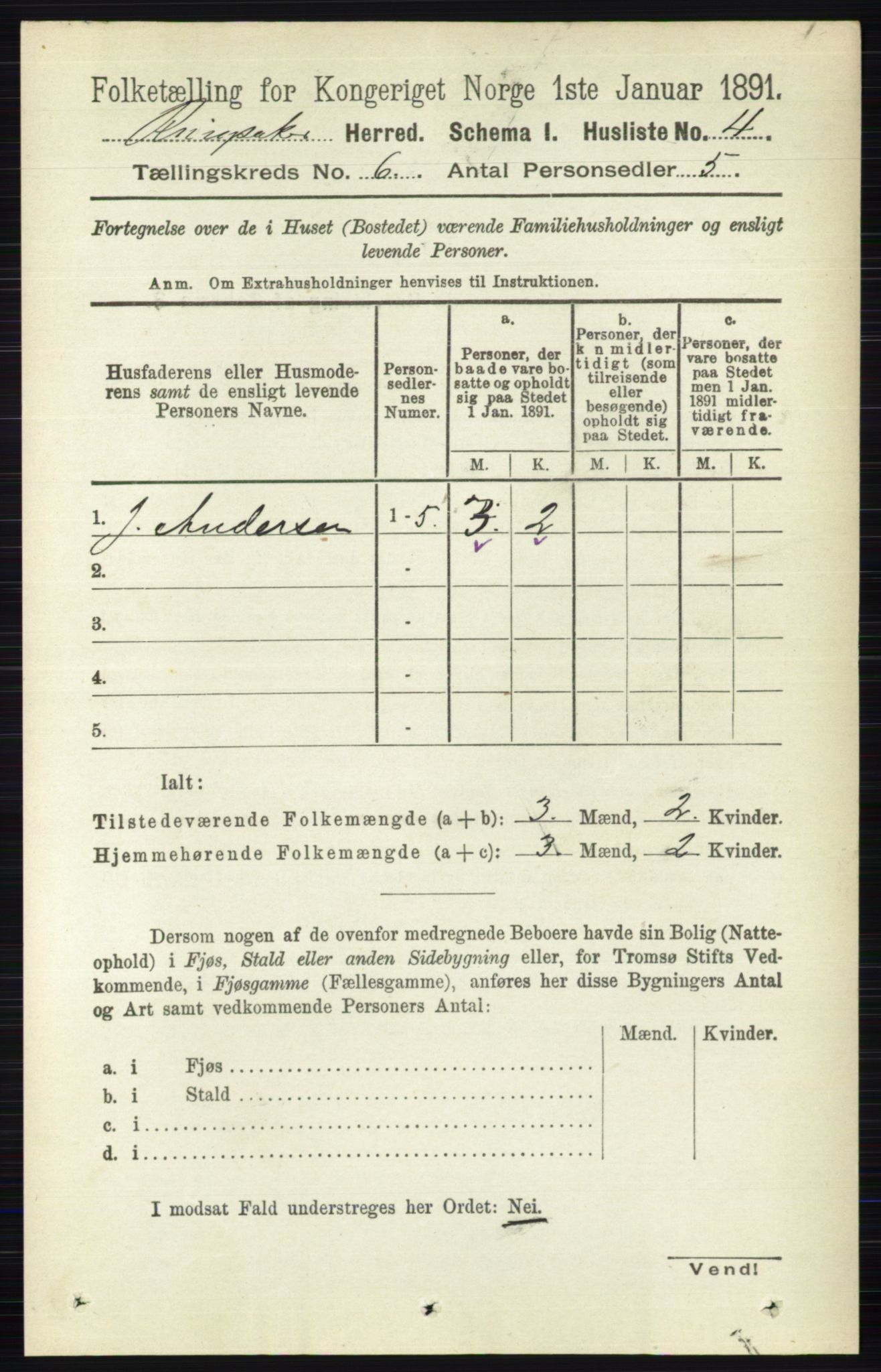 RA, 1891 census for 0412 Ringsaker, 1891, p. 3089